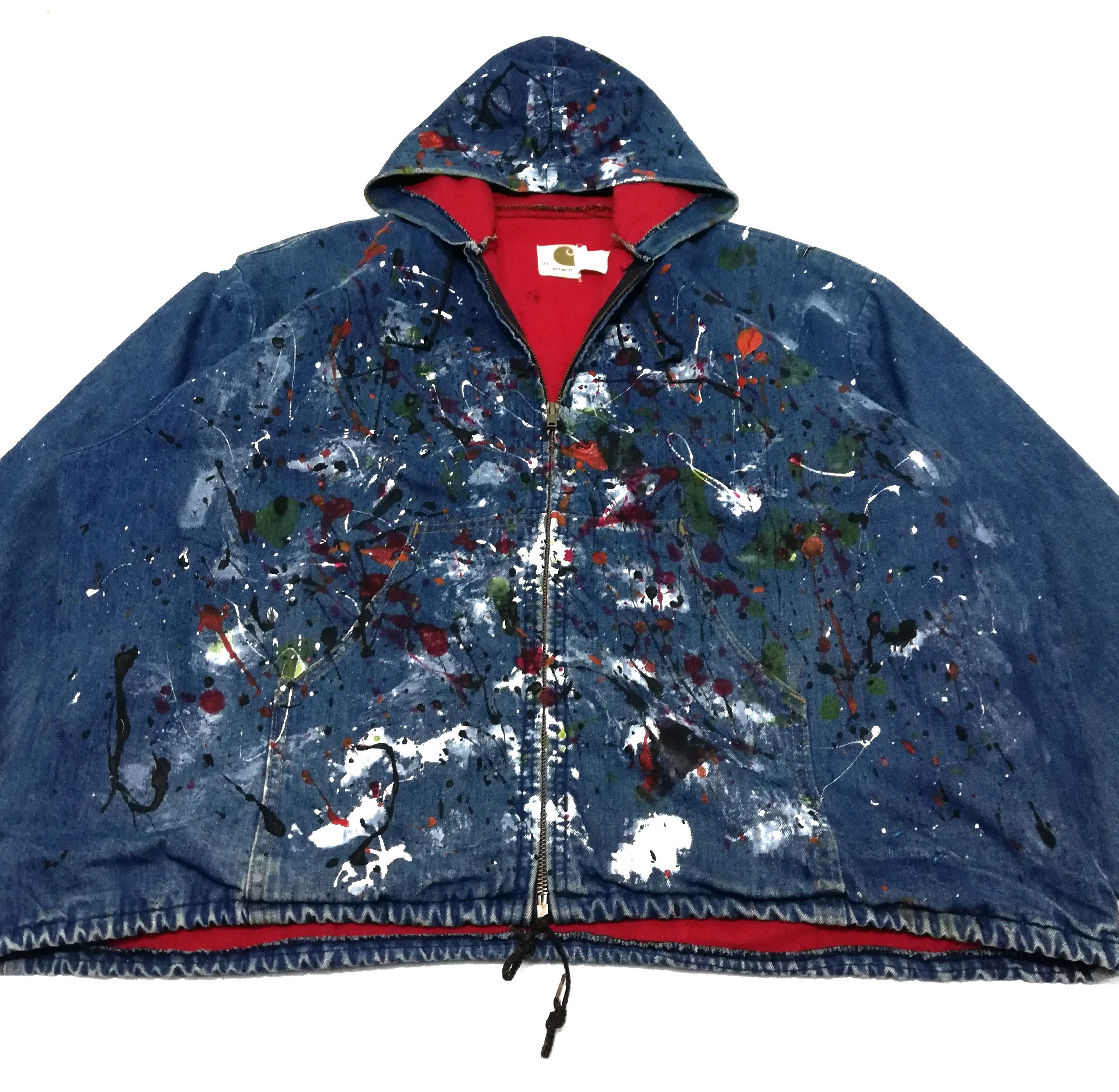 Carhartt × Carhartt Wip × Vintage 🔥Customize Carhartt Paint Splatter Distressed Hoodie Jacke Size US XL / EU 56 / 4 - 6 Thumbnail