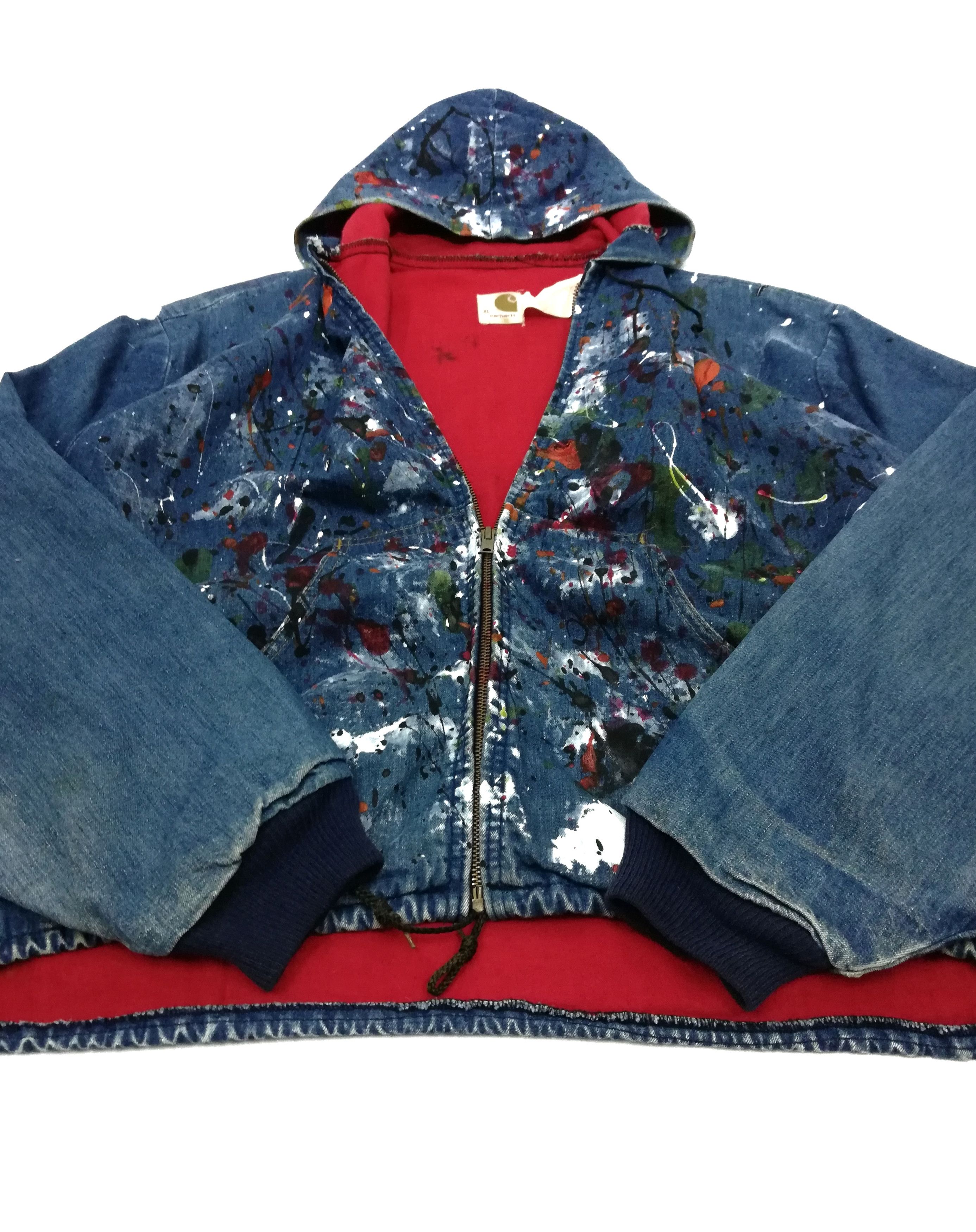 Carhartt × Carhartt Wip × Vintage 🔥Customize Carhartt Paint Splatter Distressed Hoodie Jacke Size US XL / EU 56 / 4 - 9 Thumbnail