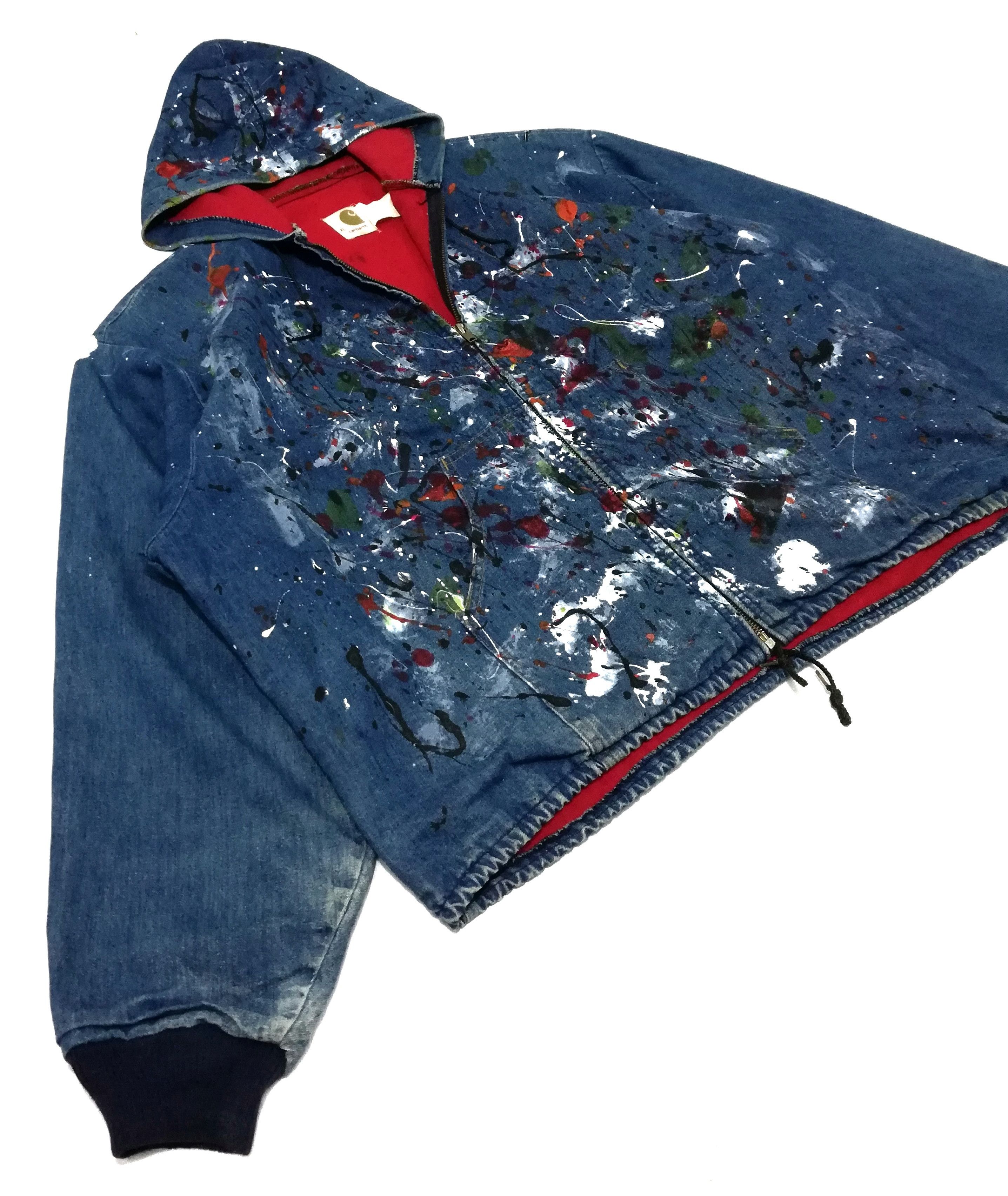 Carhartt × Carhartt Wip × Vintage 🔥Customize Carhartt Paint Splatter Distressed Hoodie Jacke Size US XL / EU 56 / 4 - 4 Thumbnail