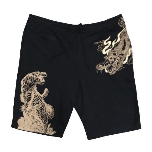 image of Sukajan Souvenir Jacket Sukajan Dragon Tiger Motive Short Pants in Black, Men's (Size 30)