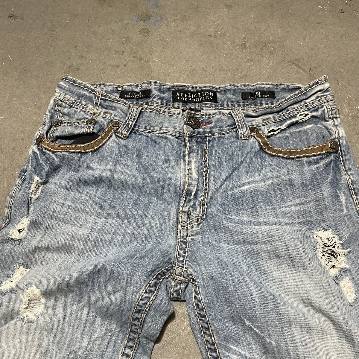 Affliction Crazy rare cyber Y2k affliction embroidered cross jeans Size US 38 / EU 54 - 5 Thumbnail