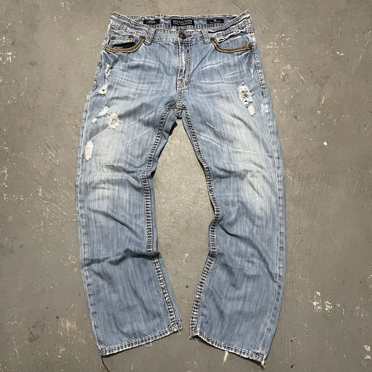 Affliction Crazy rare cyber Y2k affliction embroidered cross jeans Size US 38 / EU 54 - 2 Thumbnail