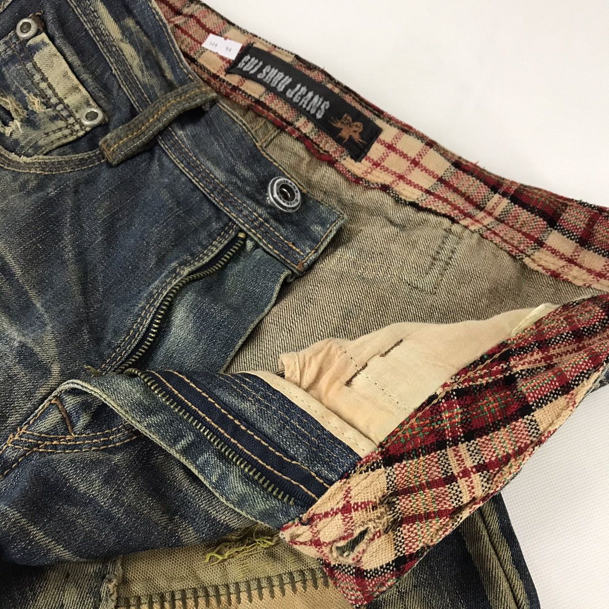 Japanese Brand 🔥RUSTY🔥GUI SHOU JEANS PATCHWORK DISTRESSED DENIM PANTS Size US 30 / EU 46 - 18 Thumbnail