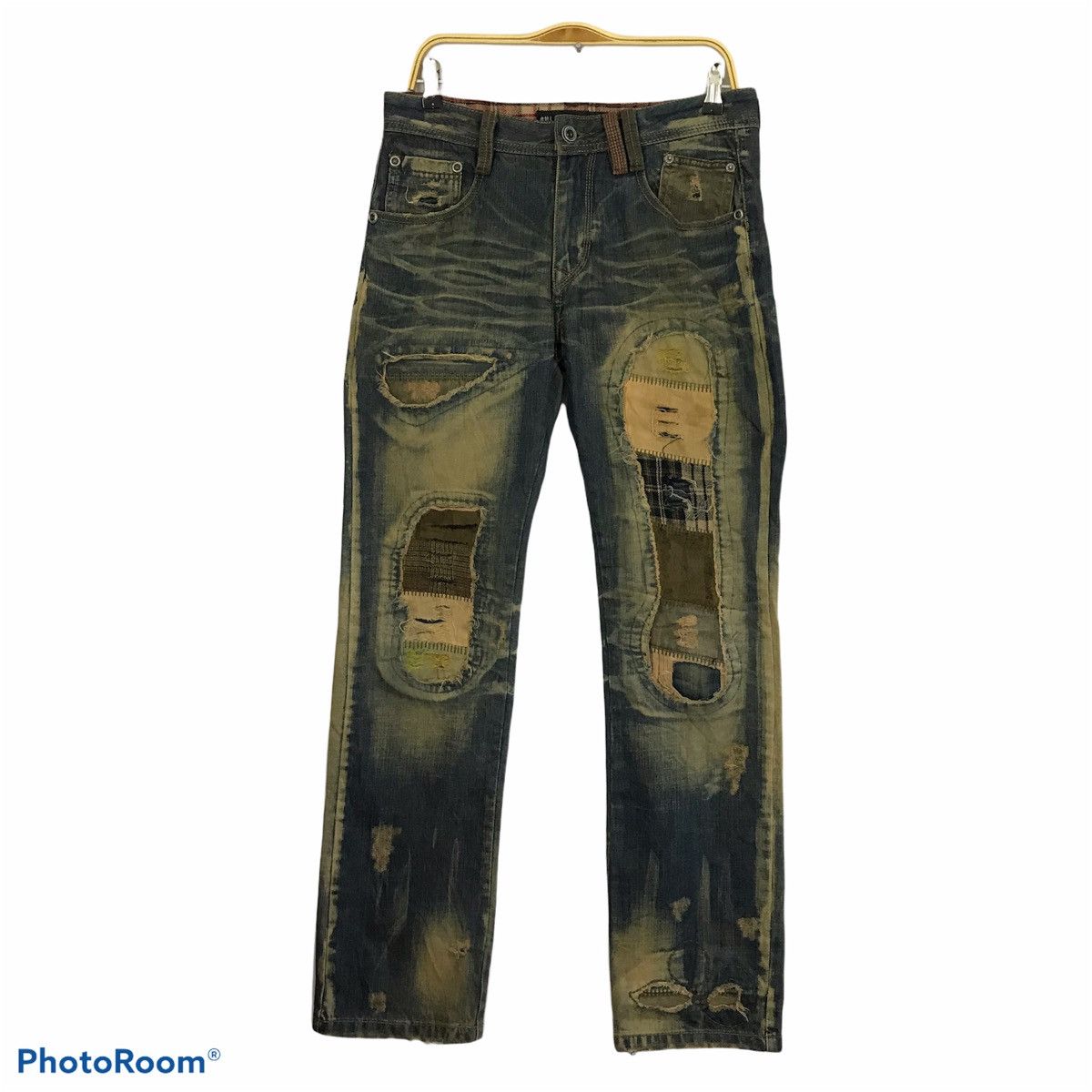 Japanese Brand 🔥RUSTY🔥GUI SHOU JEANS PATCHWORK DISTRESSED DENIM PANTS Size US 30 / EU 46 - 1 Thumbnail