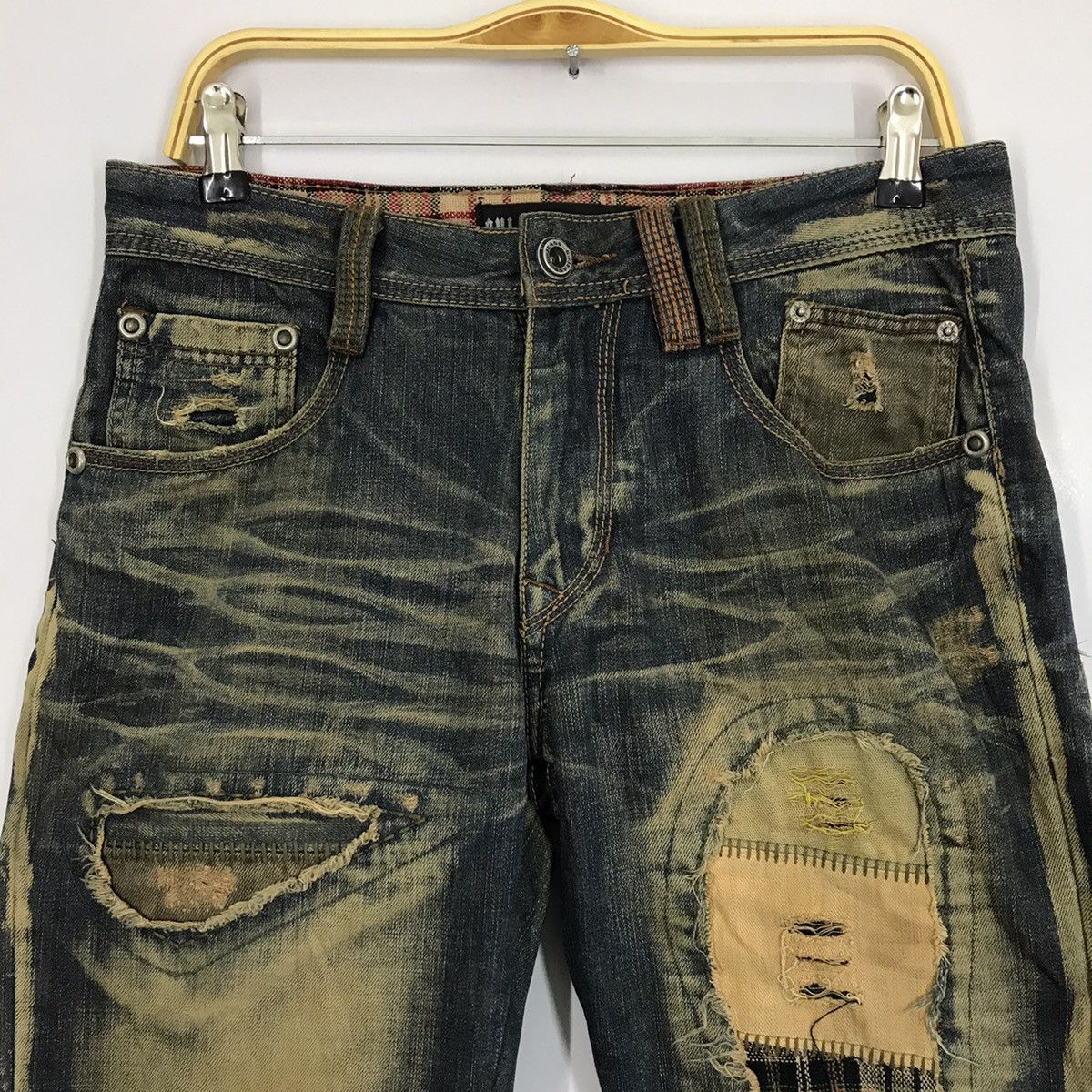 Japanese Brand 🔥RUSTY🔥GUI SHOU JEANS PATCHWORK DISTRESSED DENIM PANTS Size US 30 / EU 46 - 2 Thumbnail