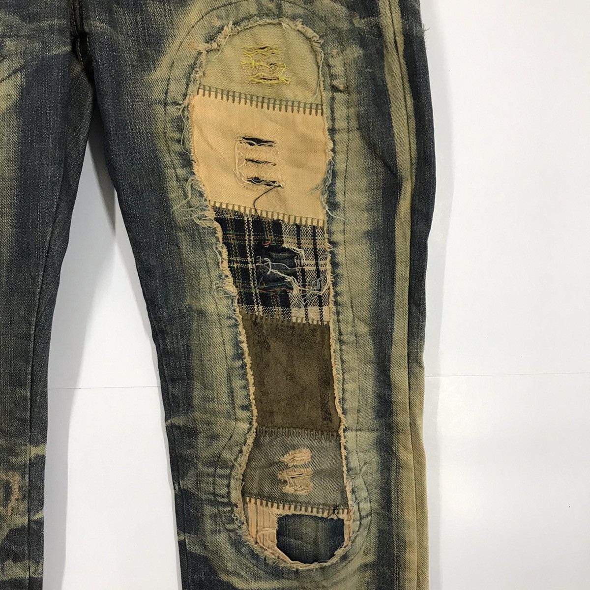 Japanese Brand 🔥RUSTY🔥GUI SHOU JEANS PATCHWORK DISTRESSED DENIM PANTS Size US 30 / EU 46 - 3 Thumbnail