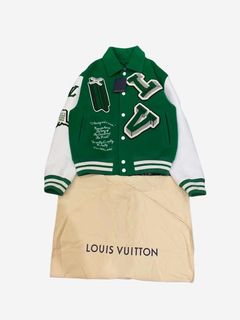 Louis Vuitton Rare FW21 Patches Embroidery Varsity Leather Jacket Sz46