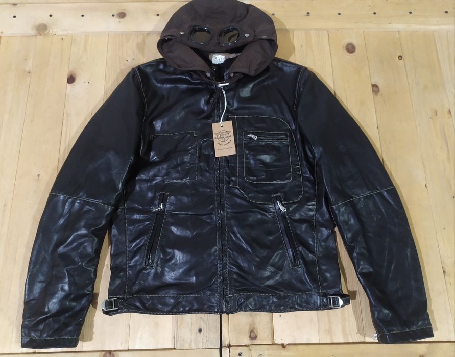 Cp company leather on sale jacket