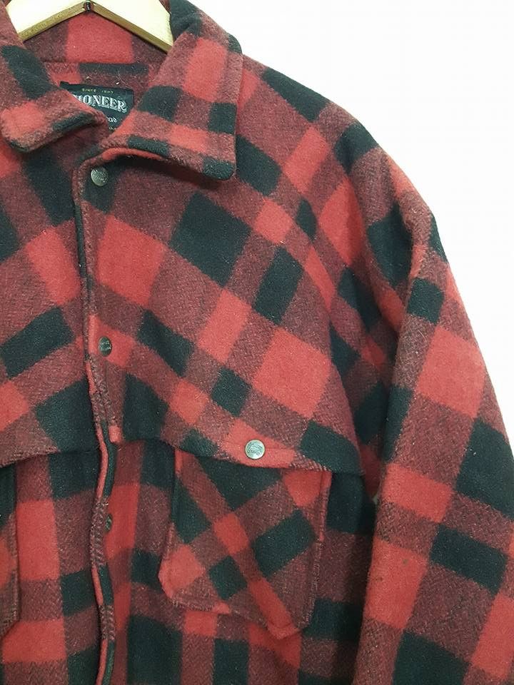 Vintage Wool Buffalo Plaid Style Coat Jacket by PIONEER Sportwear Size US L / EU 52-54 / 3 - 7 Thumbnail
