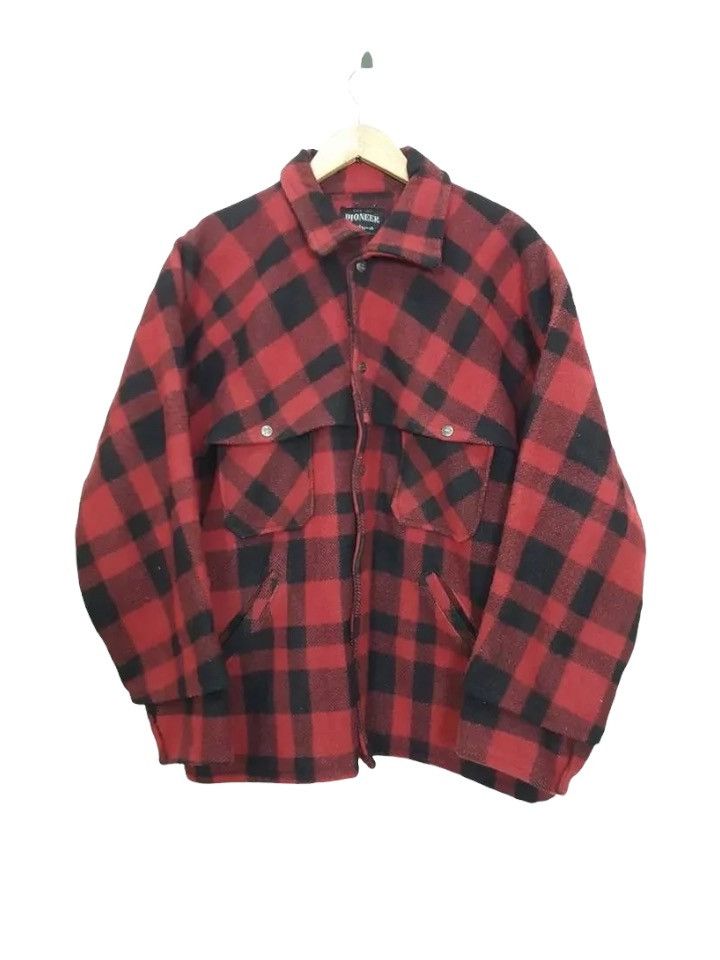 image of Vintage Wool Buffalo Plaid Style Coat Jacket By Pioneer Sportwear, Men's (Size Large)