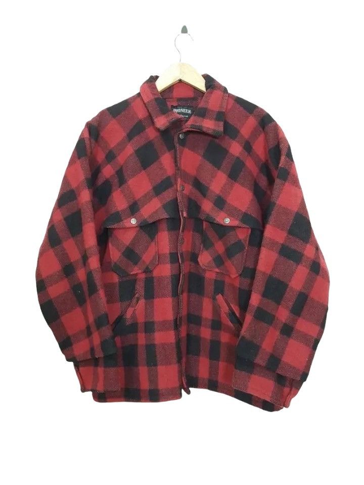 Vintage Wool Buffalo Plaid Style Coat Jacket by PIONEER Sportwear Size US L / EU 52-54 / 3 - 3 Thumbnail