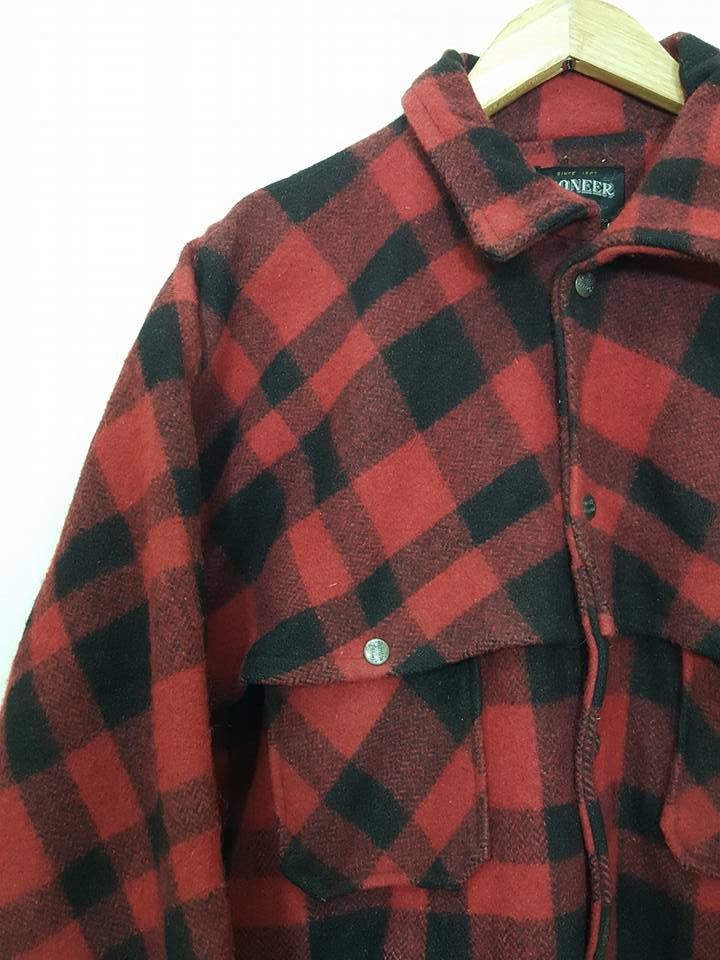 Vintage Wool Buffalo Plaid Style Coat Jacket by PIONEER Sportwear Size US L / EU 52-54 / 3 - 8 Thumbnail