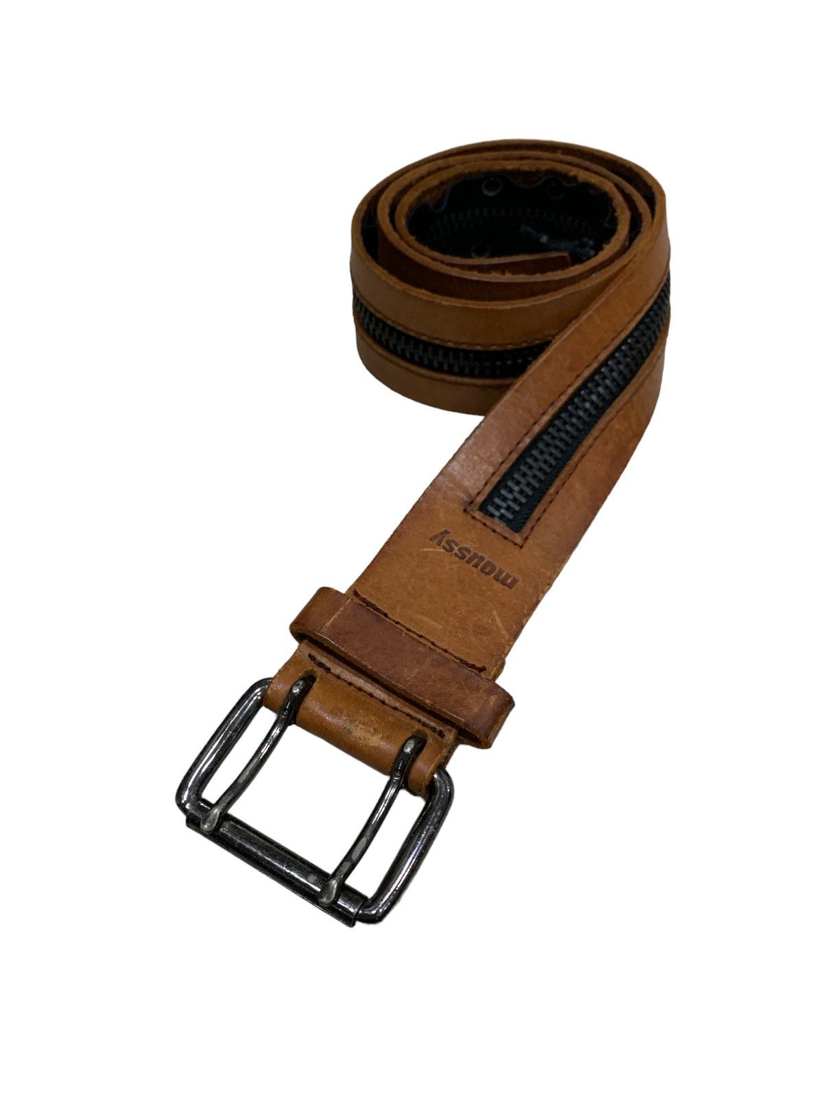 Japanese Brand MOUSSY ZIPPER LEATHER PUNK ROCK BELT Size ONE SIZE - 2 Thumbnail