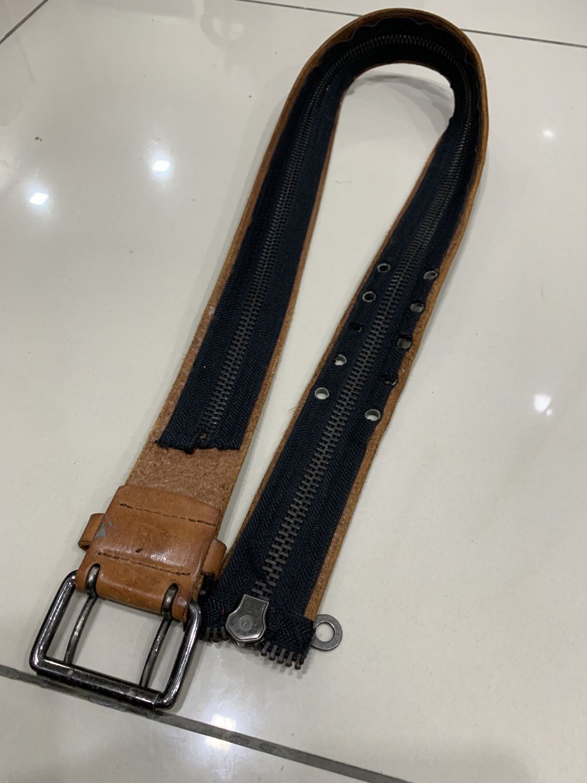 Japanese Brand MOUSSY ZIPPER LEATHER PUNK ROCK BELT Size ONE SIZE - 5 Thumbnail