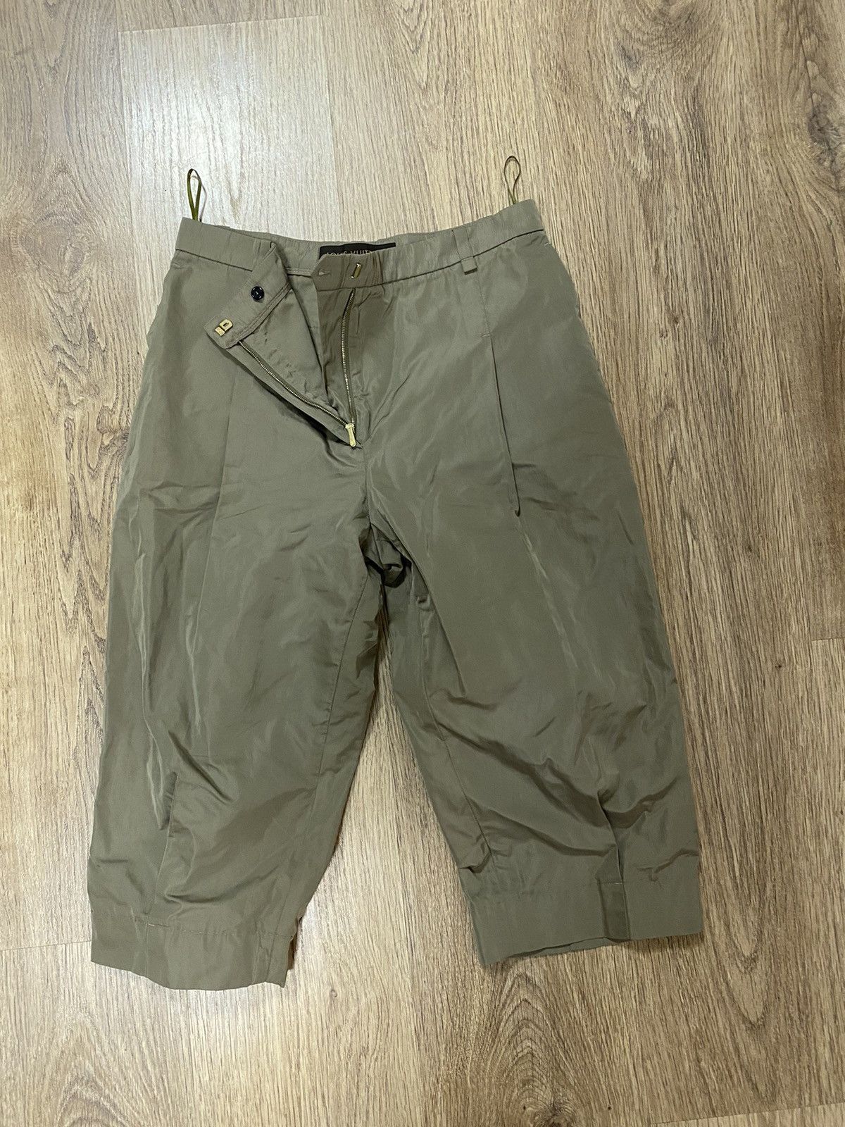 Women's Louis Vuitton Shimmer Nylon Silk Khaki Olive Shorts