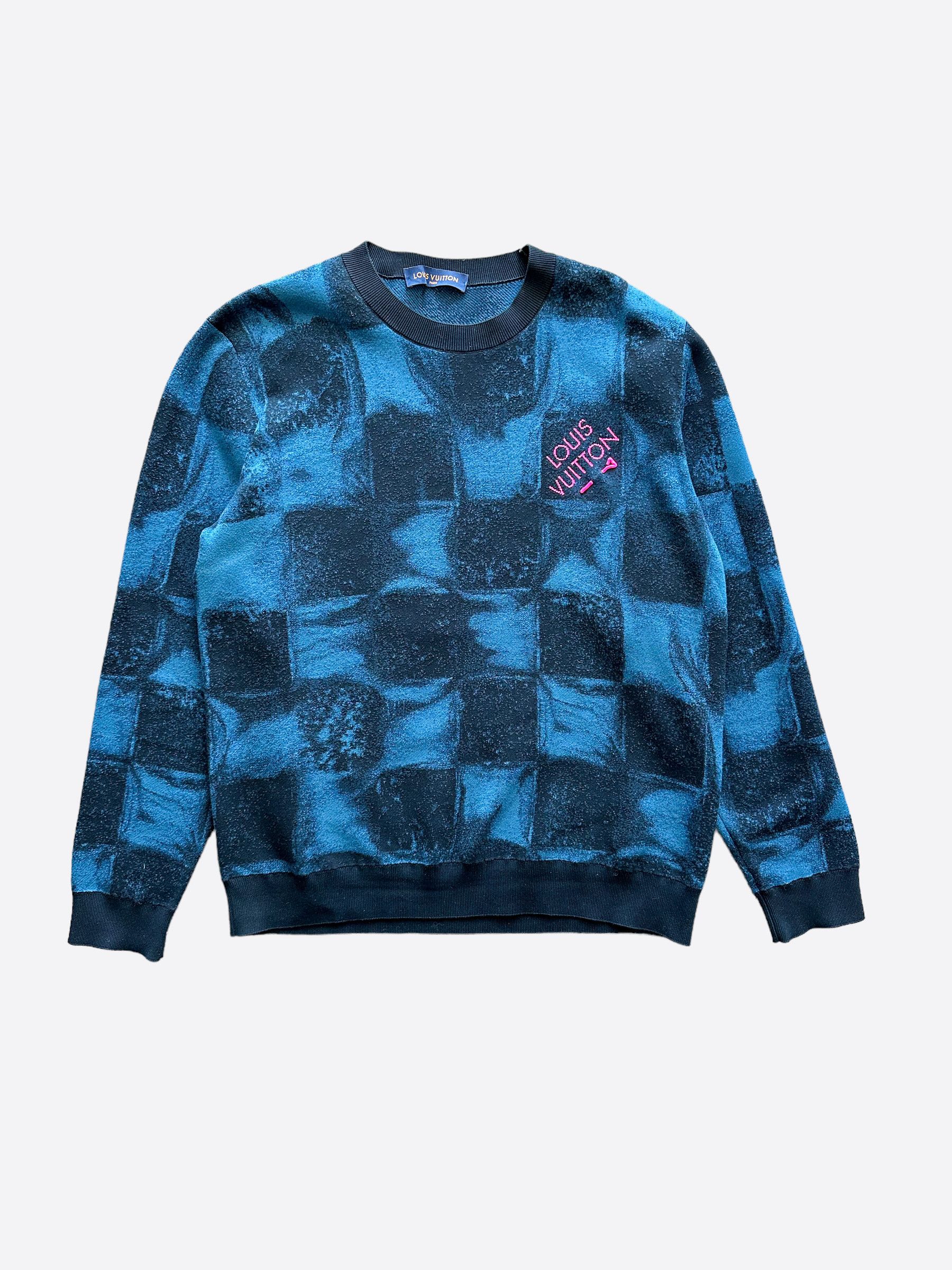 image of Louis Vuitton Damier Salt Print Sweater in Blue, Men's (Size 2XL)