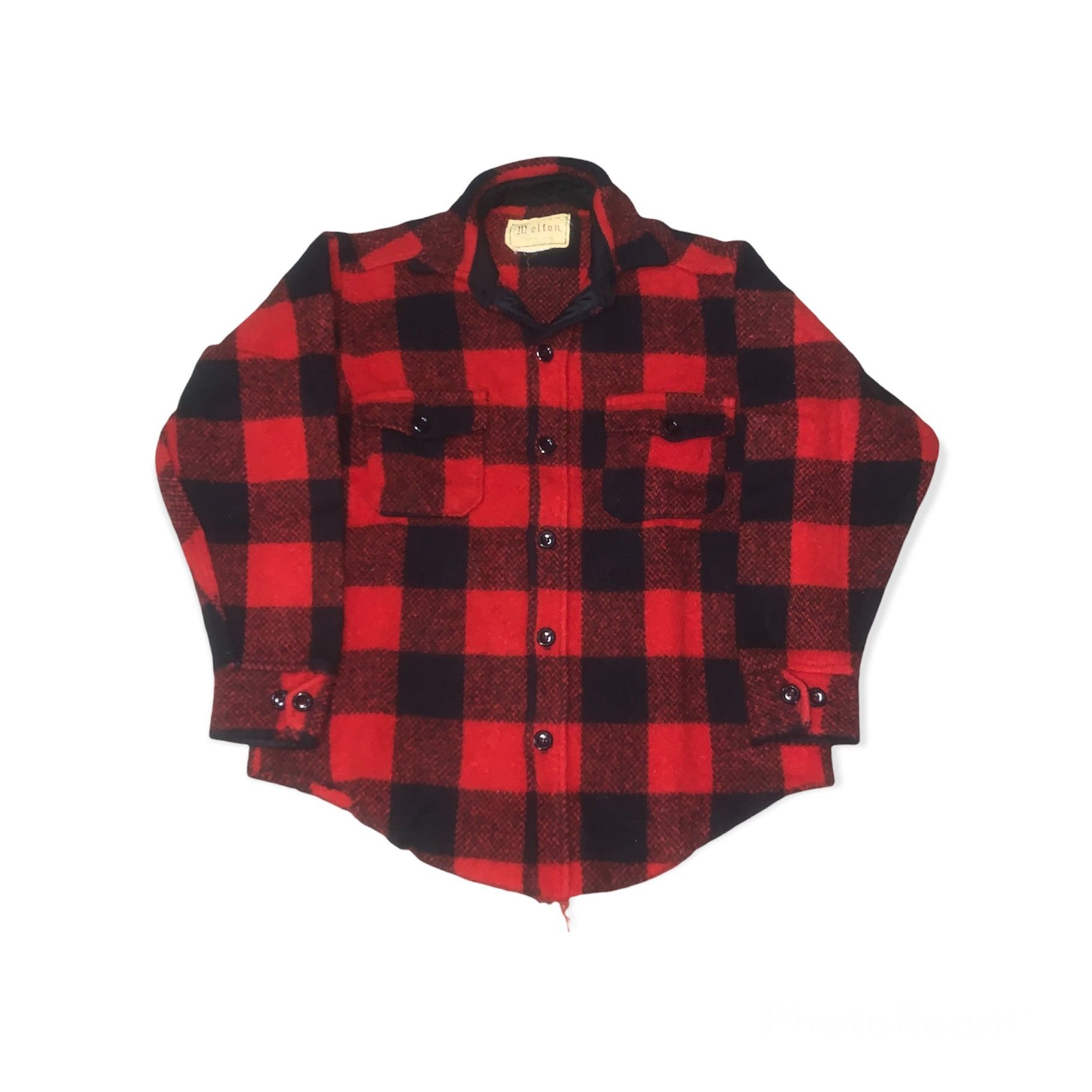 image of Cashmere Wool x Flannel Vintage Melton Wool Shadow Plaid Flannel Shirt Jacket in Red Black (Size Me