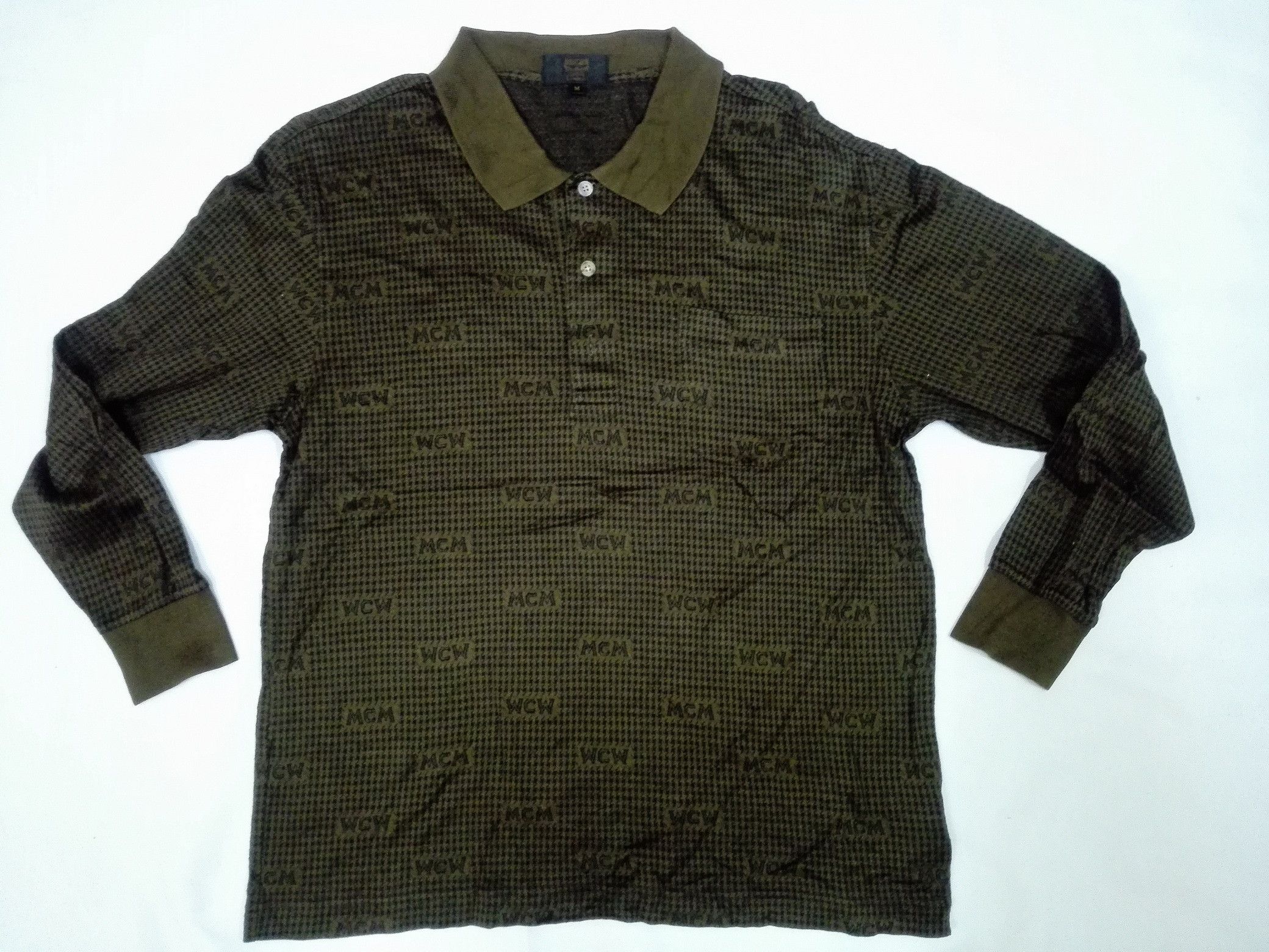 image of Mode Creation Munchen MCM All Over Printed Logo Tee in Green, Men's (Size Medium)