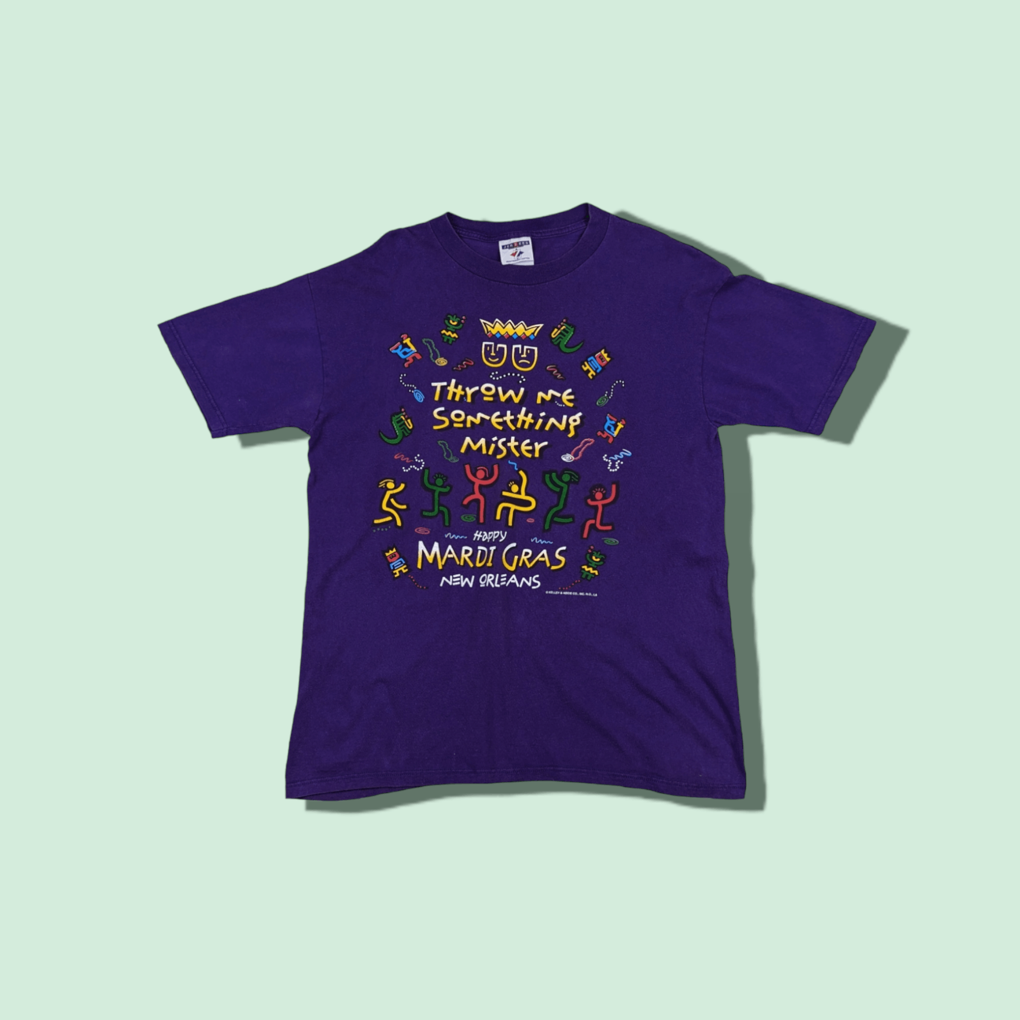 Jerzees × Vintage 2000's JERZEES Happy Mardy Gras fat Tuesday Graphic T-Shirt Size US M / EU 48-50 / 2 - 1 Thumbnail