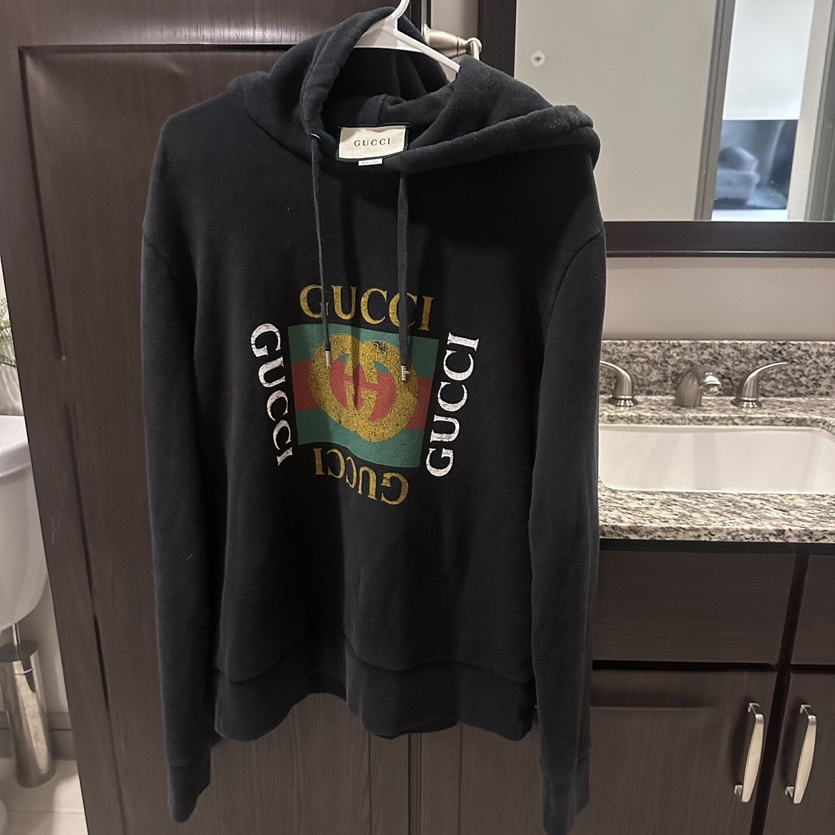 Image of Gucci Hoodie “Oversized Sweatshirt With Gucci Logo” Black, Men's (Size Small)