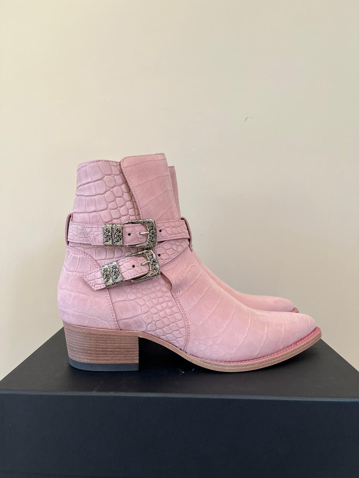 Pre-owned Amiri Croc Embossed Jodhpur Boot In Salmon