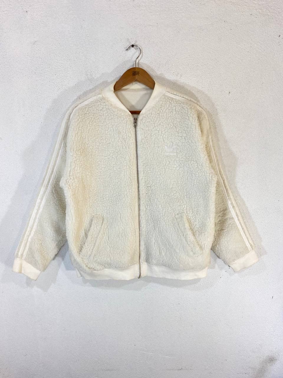 image of Adidas Trefoil White Sherpa Jacket, Men's (Size Medium)