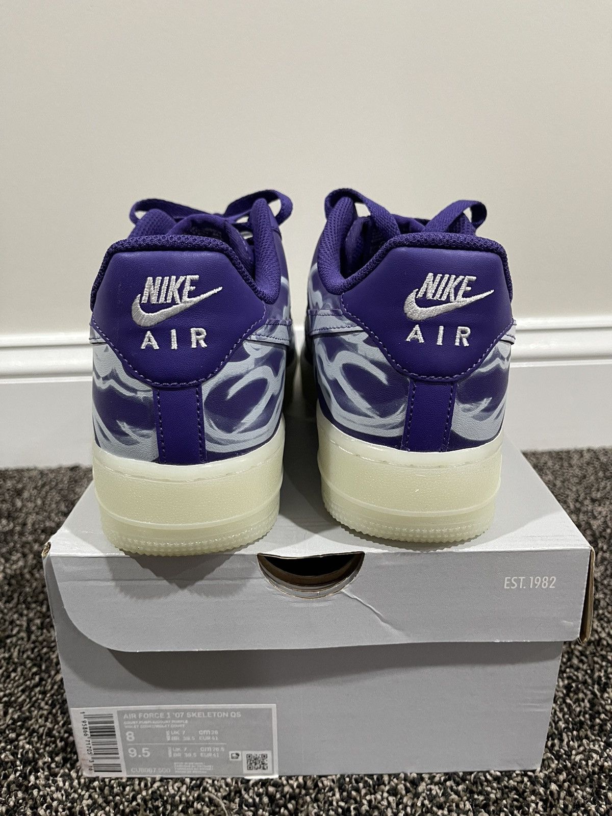 Nike Nike Air Force 1 Low 07 QS Skeleton Halloween Purple 2021 Size US 8 / EU 41 - 3 Thumbnail