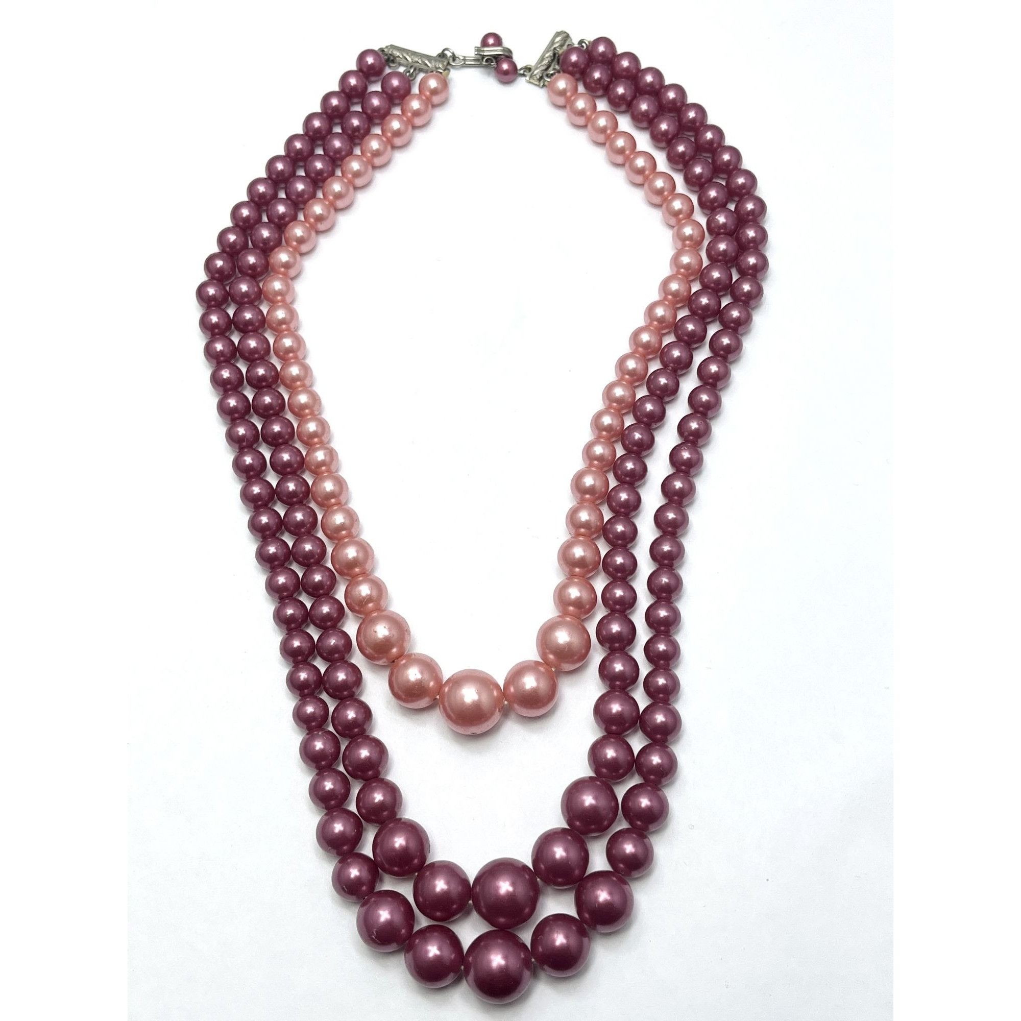 Vintage Pink Multi Strand Beaded Necklace