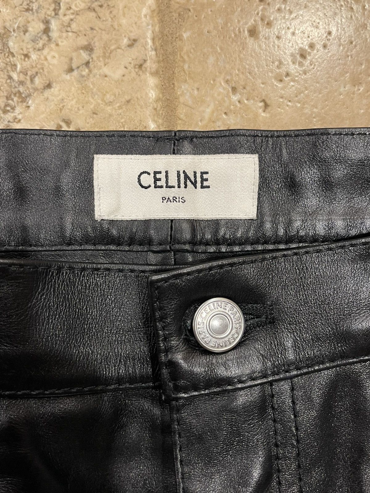 Celine × Hedi Slimane Celine x Hedi Slimane FW19 Black Calfskin Leather Pants Size US 33 - 6 Thumbnail