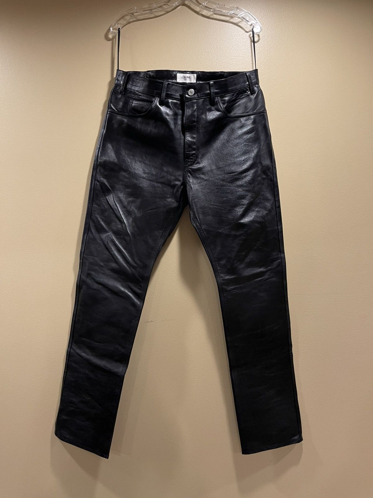 Celine × Hedi Slimane Celine x Hedi Slimane FW19 Black Calfskin Leather Pants Size US 33 - 1 Thumbnail