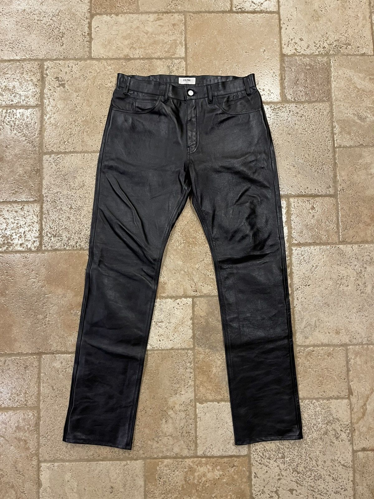 Celine × Hedi Slimane Celine x Hedi Slimane FW19 Black Calfskin Leather Pants Size US 33 - 3 Thumbnail