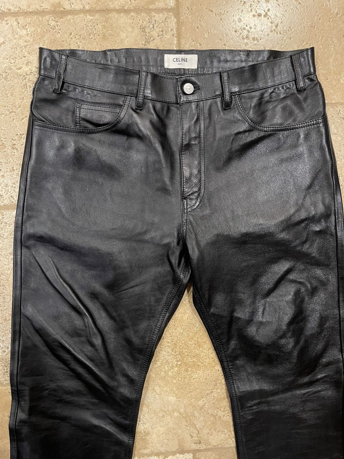 Celine × Hedi Slimane Celine x Hedi Slimane FW19 Black Calfskin Leather Pants Size US 33 - 5 Thumbnail