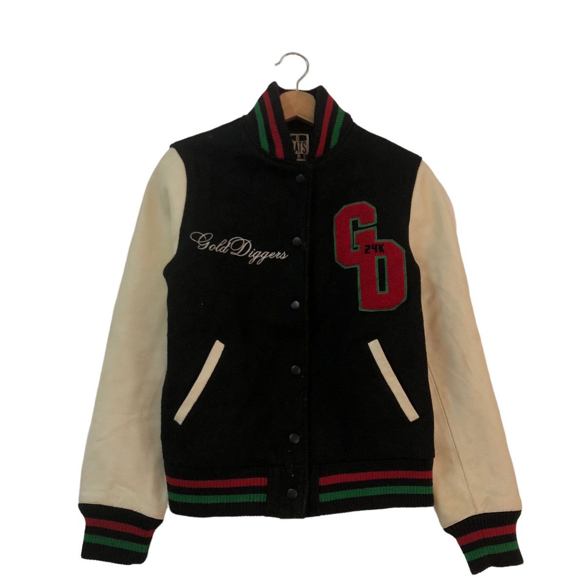 Japanese Brand VINTAGE VARSITY JACKET LEATHER HANDLING 24KARAT BIG LOGO Size US S / EU 44-46 / 1 - 1 Thumbnail