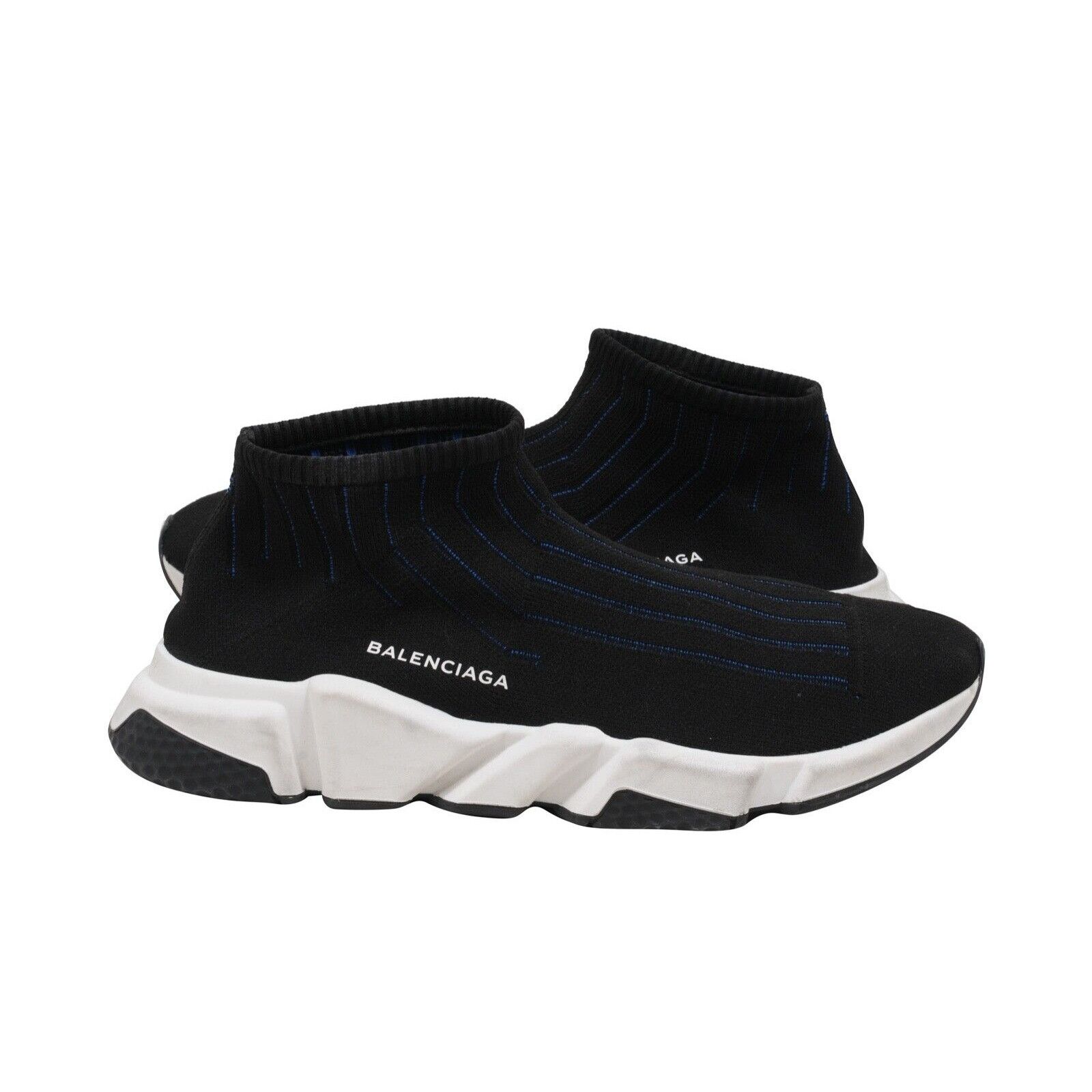 Balenciaga Speed Sock Trainers Black White Blue Sneakers Size US 12 / EU 45 - 4 Thumbnail