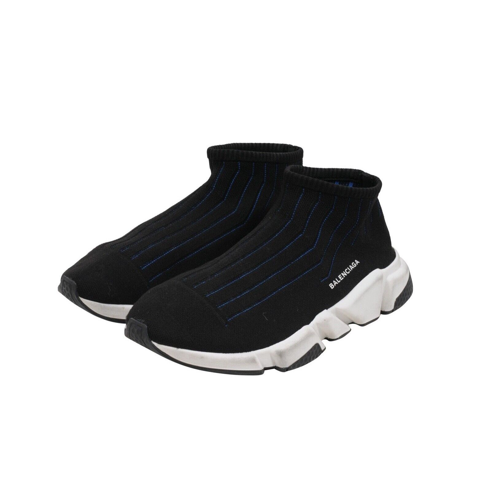 Balenciaga Speed Sock Trainers Black White Blue Sneakers Size US 12 / EU 45 - 3 Thumbnail