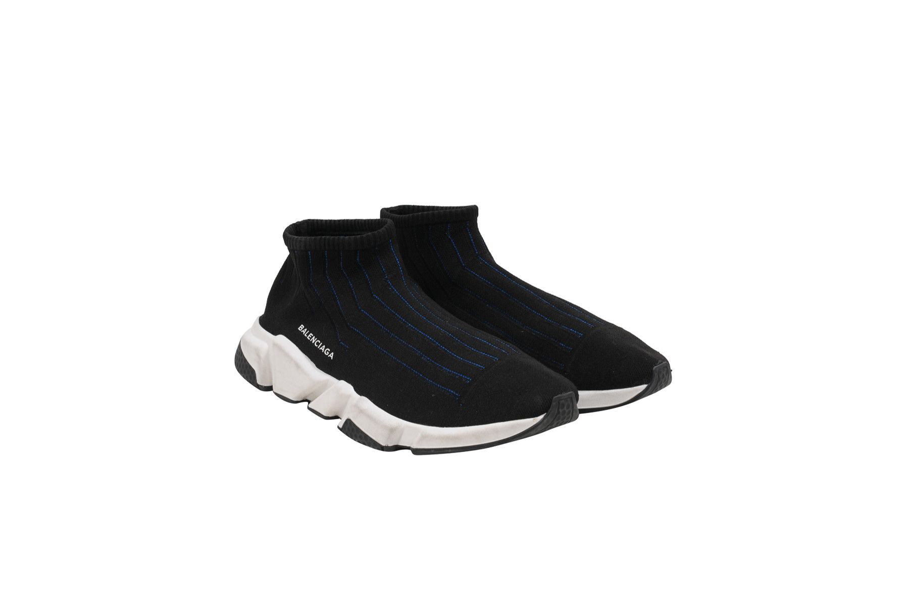 image of Balenciaga Speed Sock Trainers Black White Blue Sneakers, Men's (Size 12)