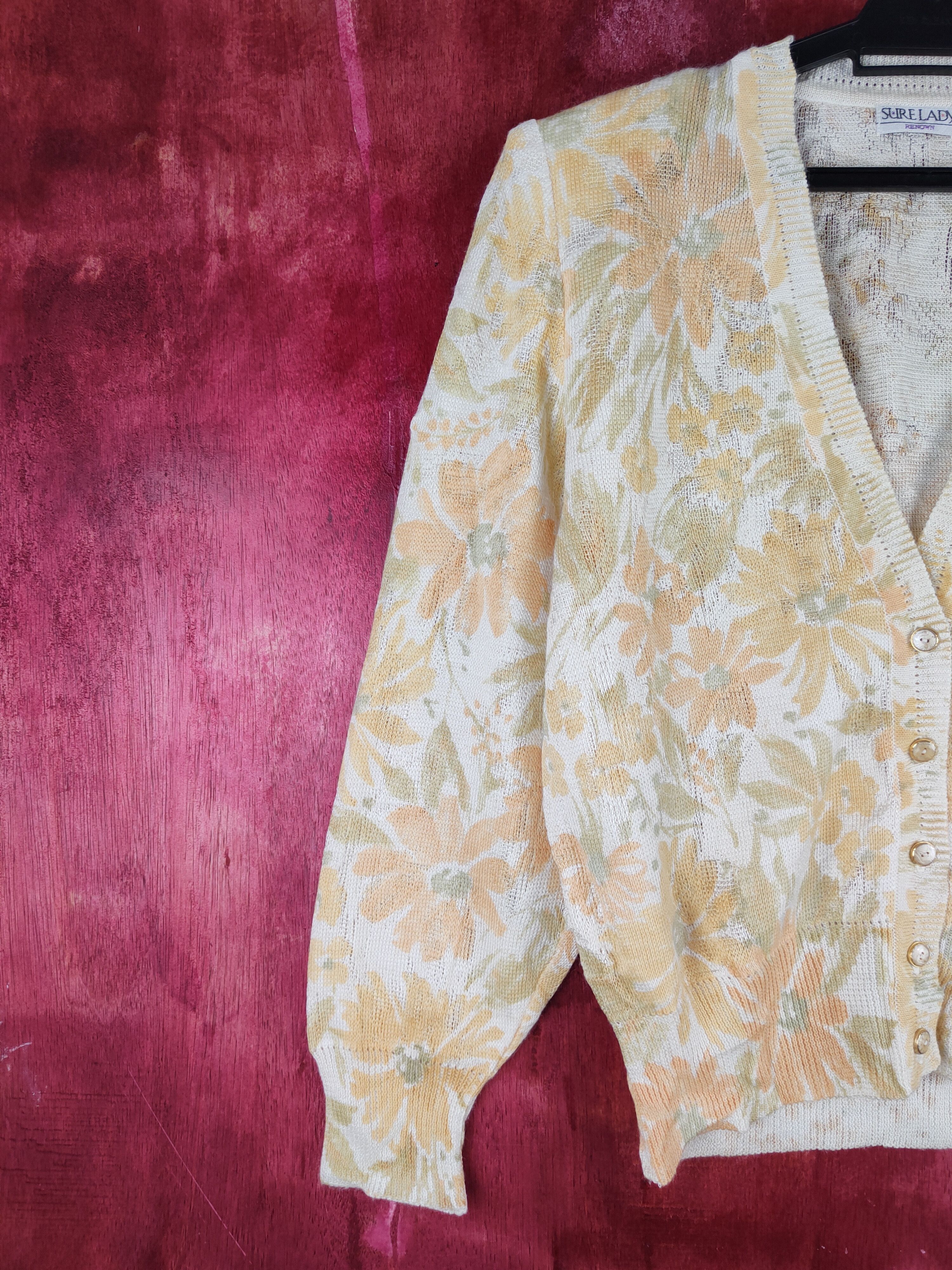 Vintage Sure Lady-Renown flower Yellow Knitwear Cardigan #S860 Size M / US 6-8 / IT 42-44 - 3 Thumbnail