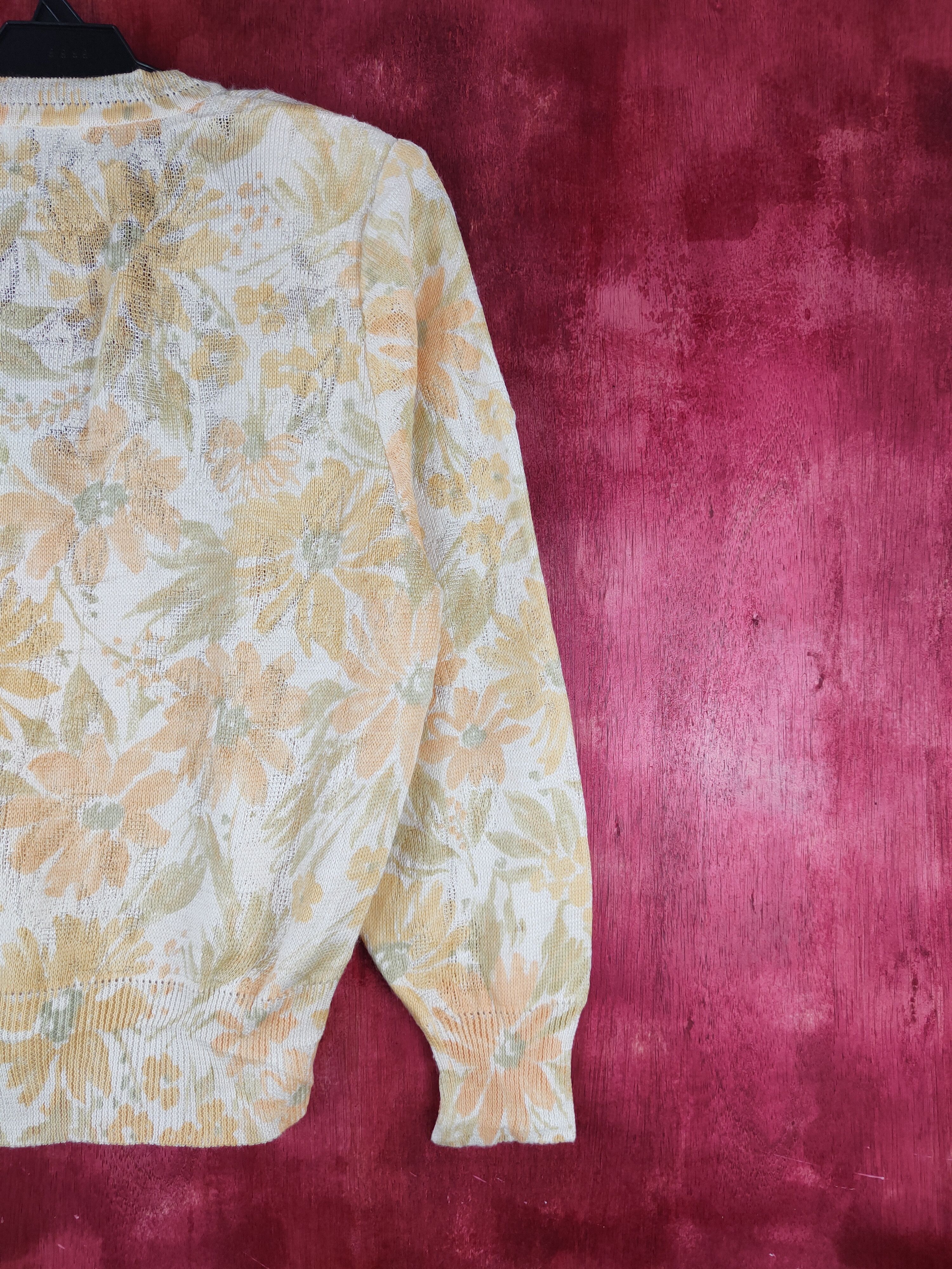 Vintage Sure Lady-Renown flower Yellow Knitwear Cardigan #S860 Size M / US 6-8 / IT 42-44 - 9 Thumbnail