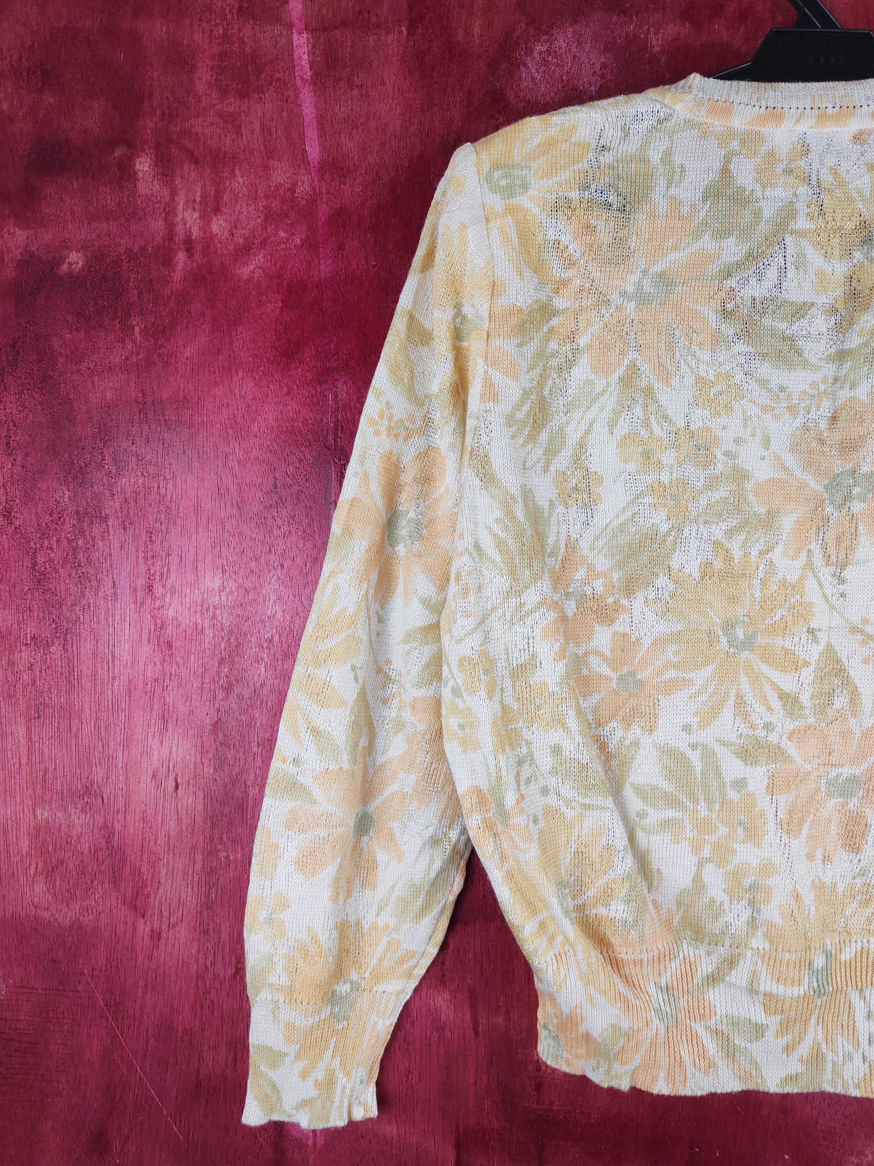 Vintage Sure Lady-Renown flower Yellow Knitwear Cardigan #S860 Size M / US 6-8 / IT 42-44 - 8 Thumbnail
