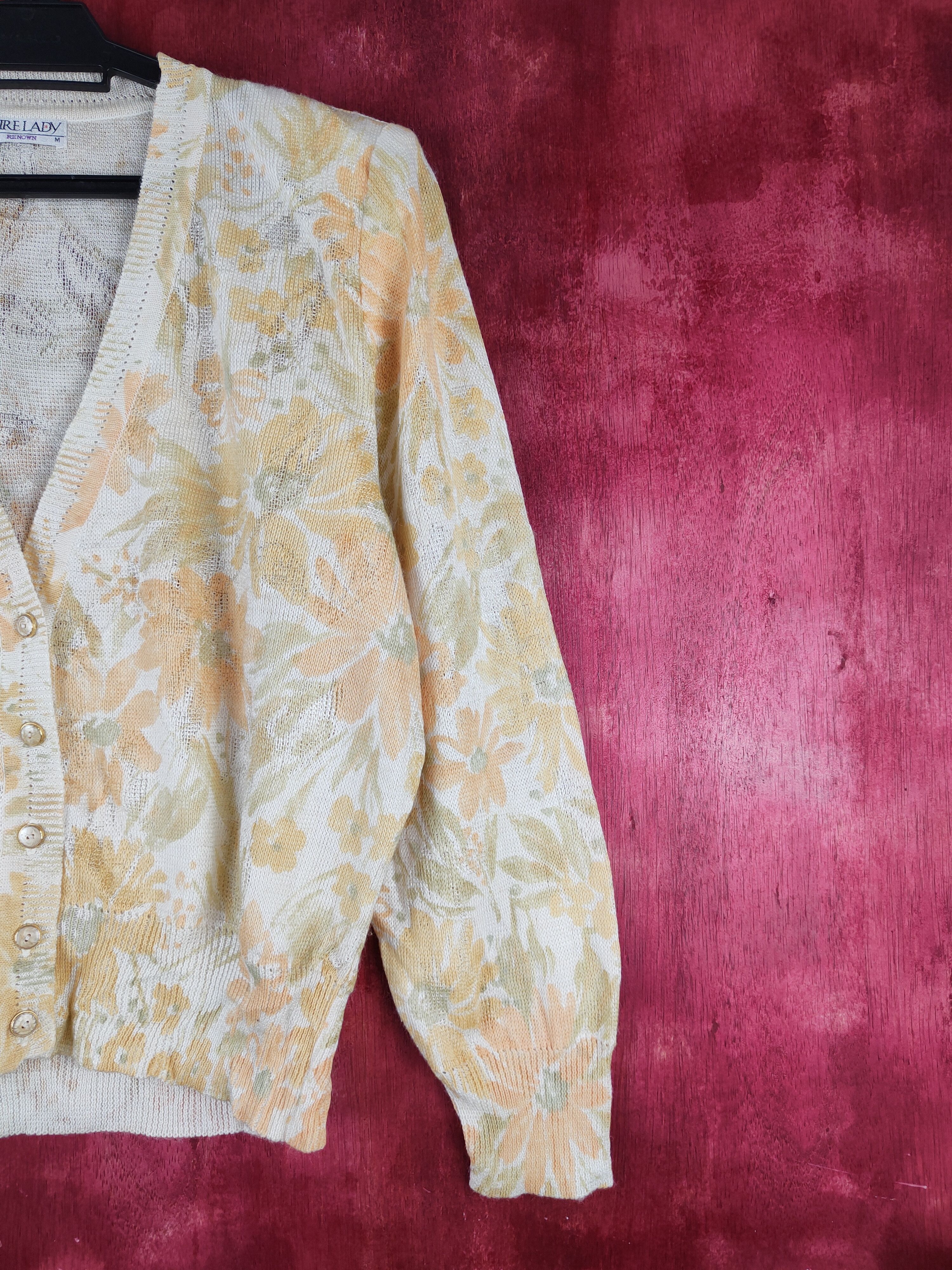 Vintage Sure Lady-Renown flower Yellow Knitwear Cardigan #S860 Size M / US 6-8 / IT 42-44 - 5 Thumbnail