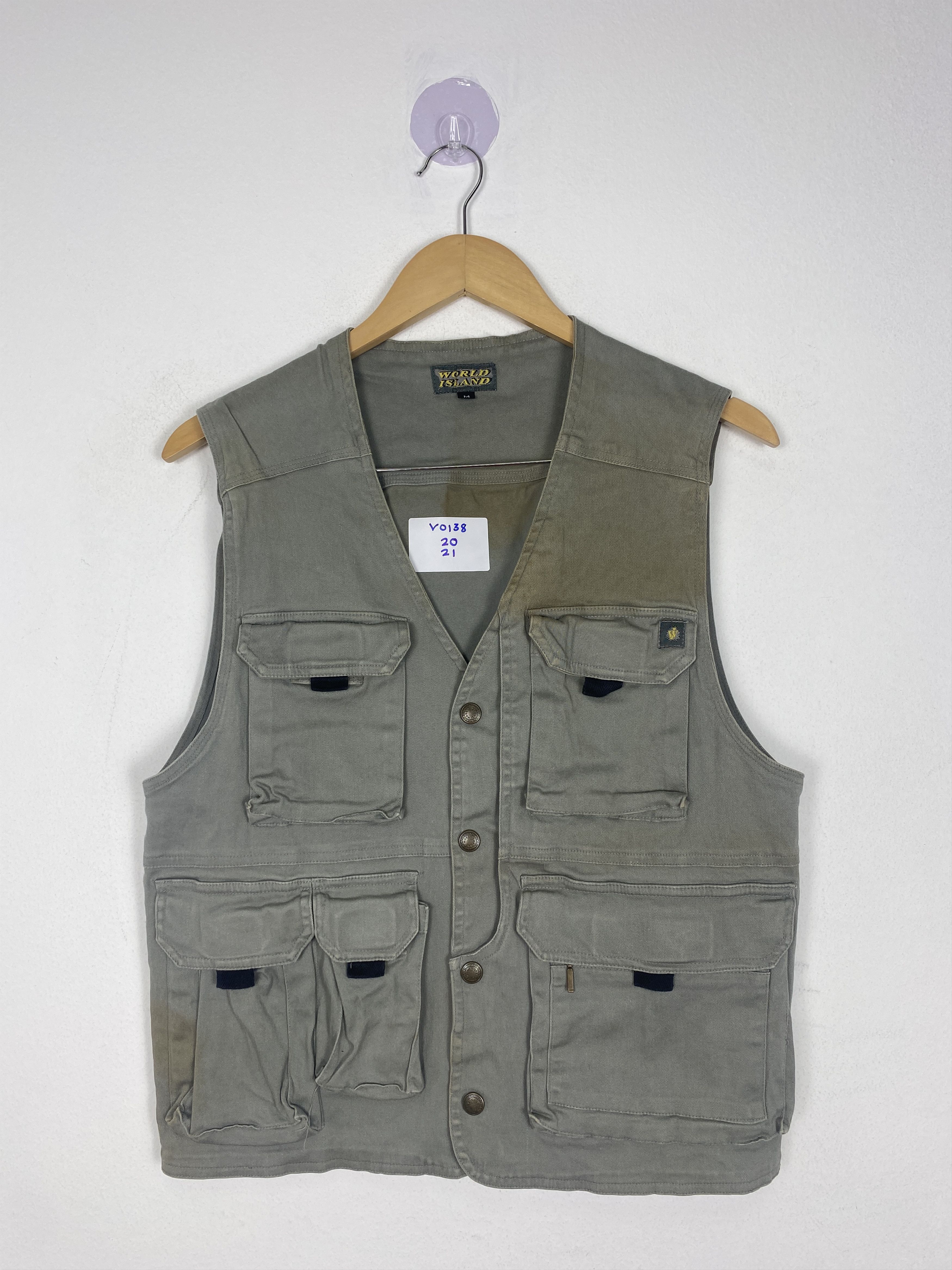 image of Vintage World Island Multipocket Cotton Vest in Green, Men's (Size XS)