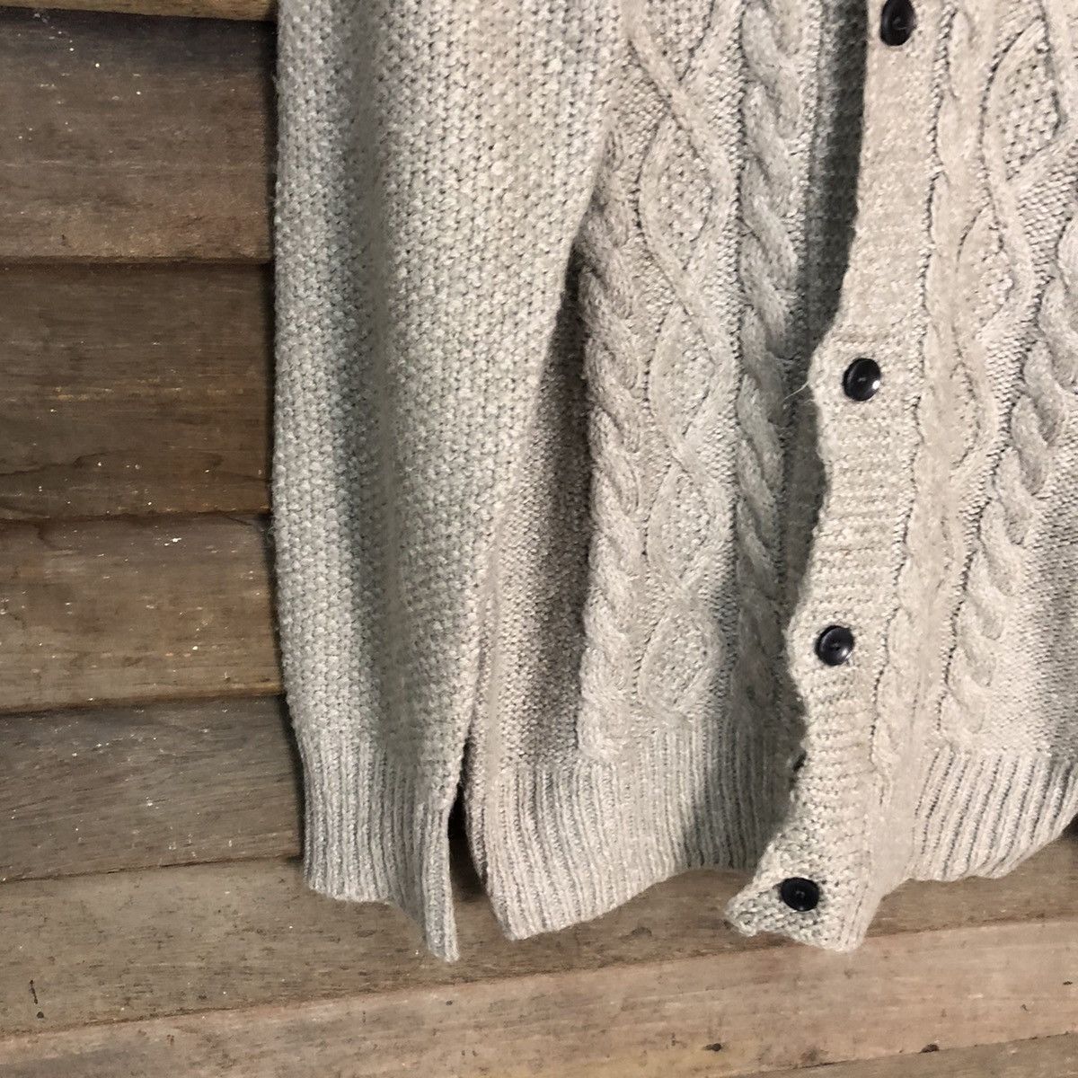 Aran Isles Knitwear Third & Army Brown cardigan cable Knitwear #429B Size L / US 10 / IT 46 - 4 Thumbnail