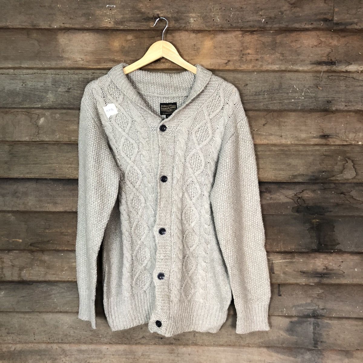 Aran Isles Knitwear Third & Army Brown cardigan cable Knitwear #429B Size L / US 10 / IT 46 - 1 Thumbnail