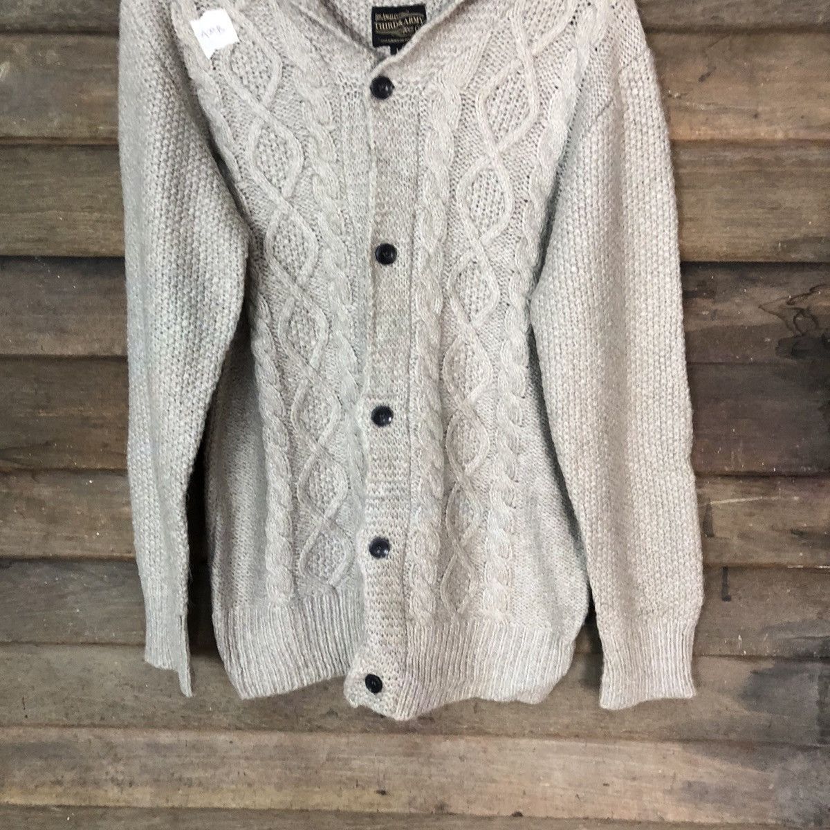 Aran Isles Knitwear Third & Army Brown cardigan cable Knitwear #429B Size L / US 10 / IT 46 - 3 Thumbnail