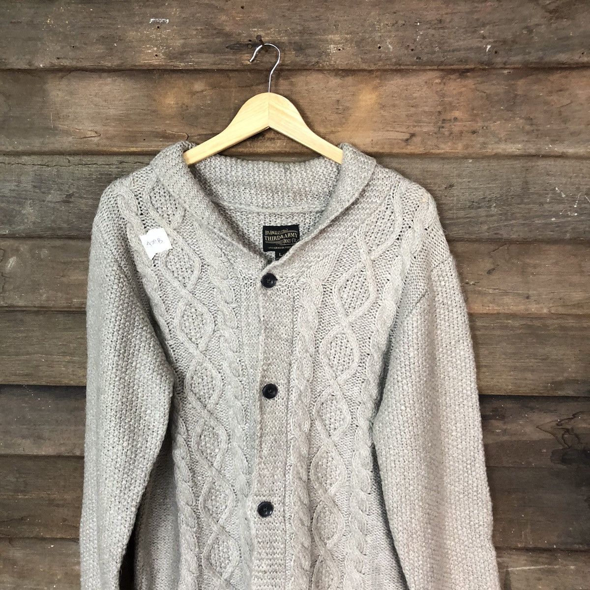 Aran Isles Knitwear Third & Army Brown cardigan cable Knitwear #429B Size L / US 10 / IT 46 - 2 Thumbnail