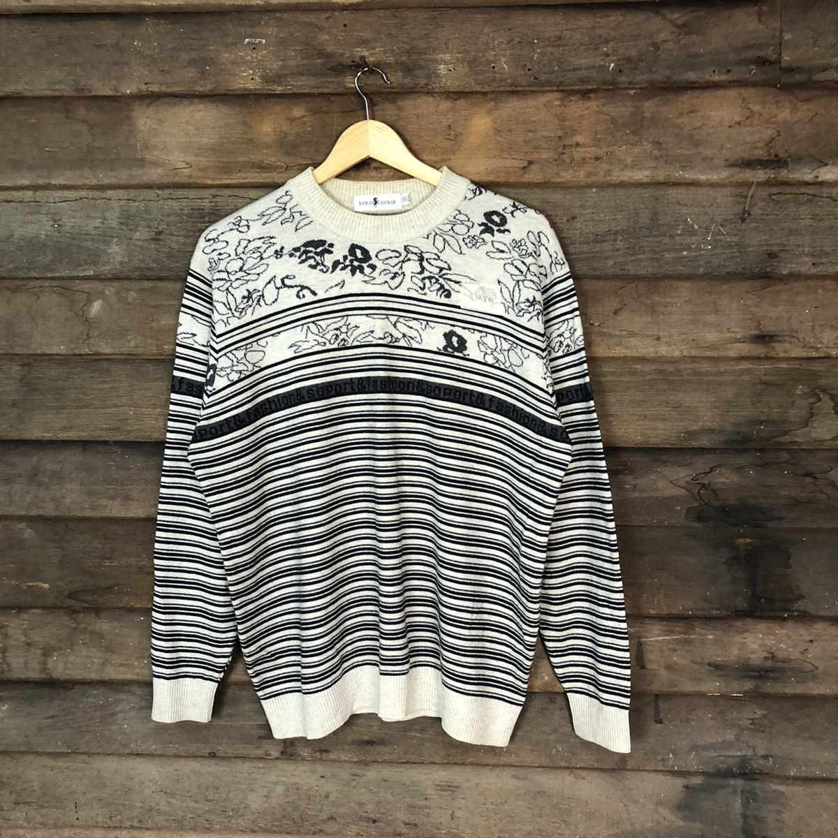 Homespun Knitwear × Japanese Brand × Vintage Loui Hemas Grey stripe vintage art Knitwear sweatshirt #027B Size XL / US 12-14 / IT 48-50 - 1 Thumbnail
