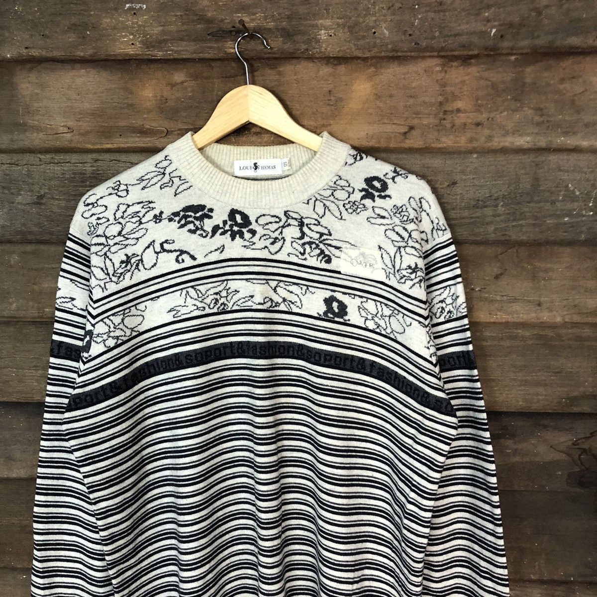 Homespun Knitwear × Japanese Brand × Vintage Loui Hemas Grey stripe vintage art Knitwear sweatshirt #027B Size XL / US 12-14 / IT 48-50 - 2 Thumbnail