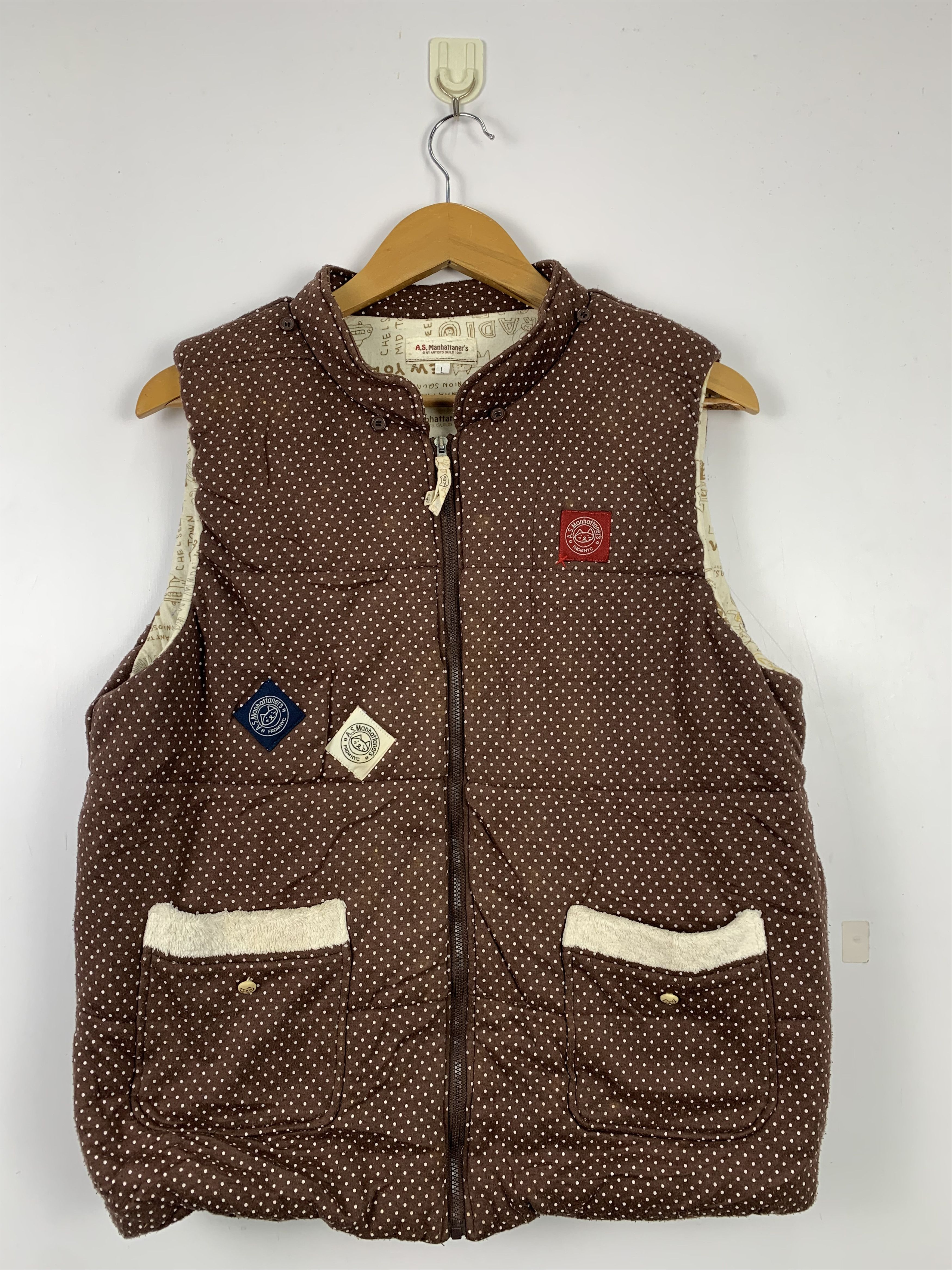 image of Vintage As Manhattaner Puffer Polka Dot Nice Lining Vests in Brown Polka Dot, Men's (Size Small)