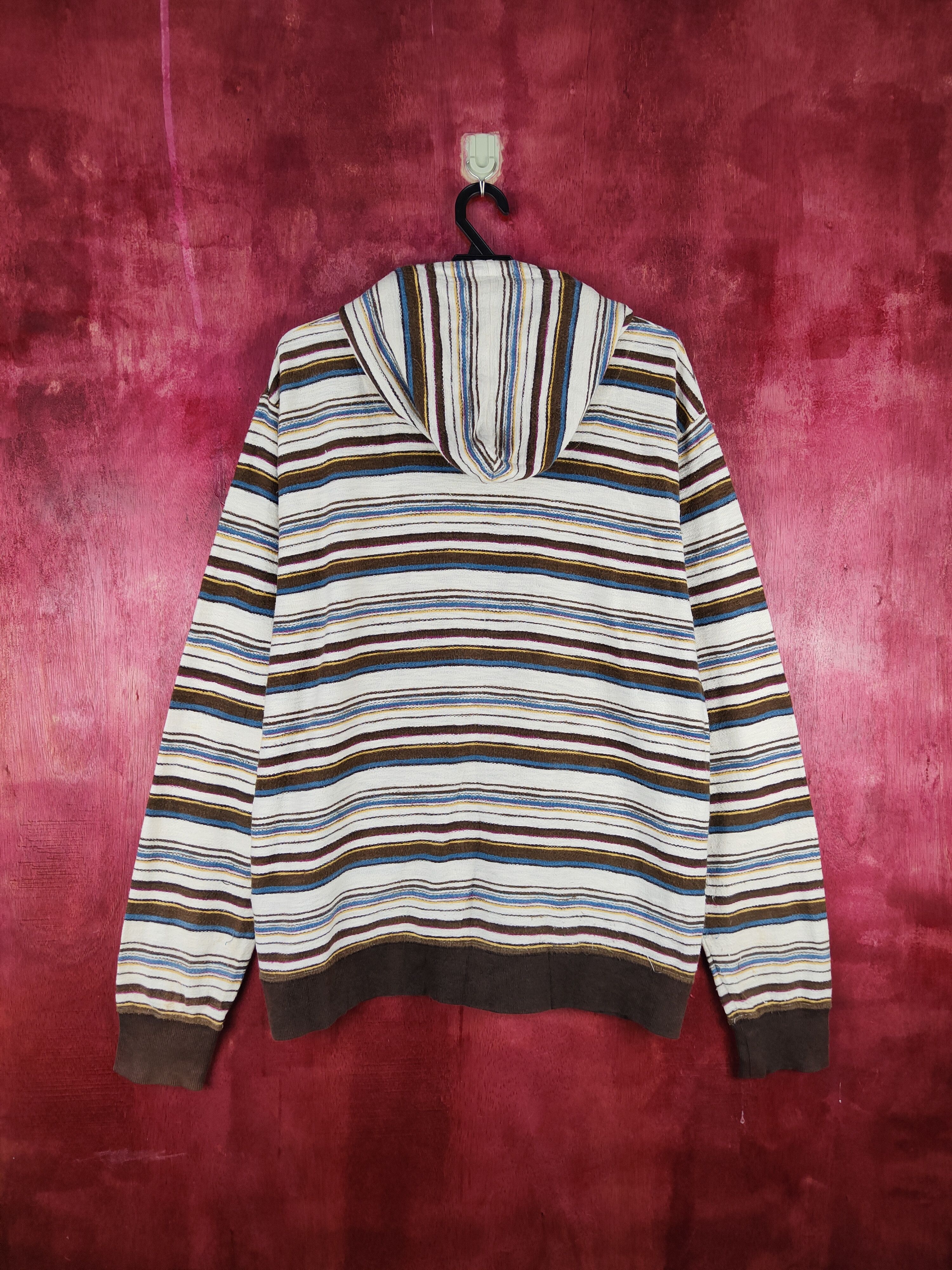 Japanese Brand Culture Mix Brown Stripe Knitwear Hoodie Sweatshirt #173B Size L / US 10 / IT 46 - 7 Thumbnail