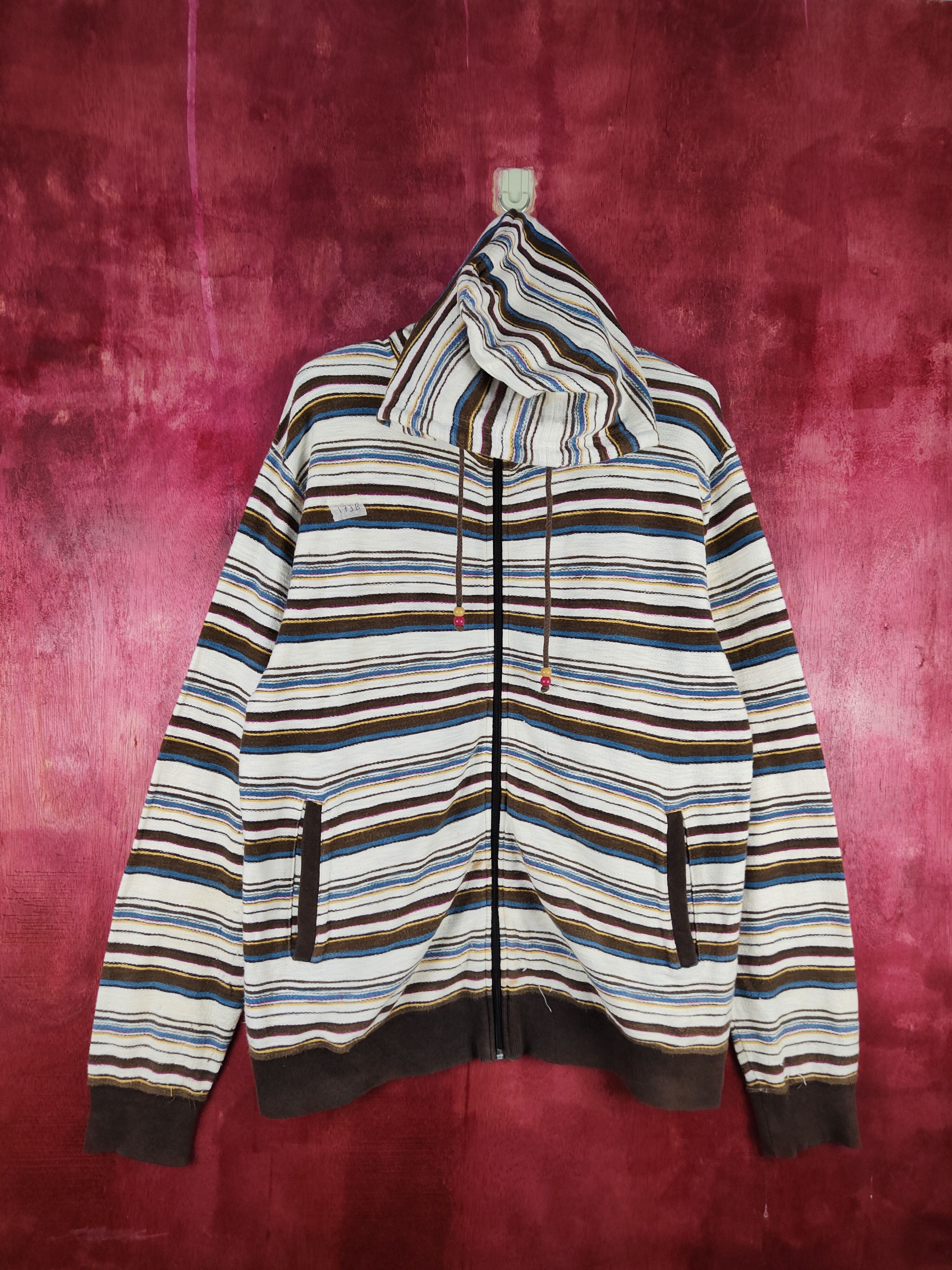 Japanese Brand Culture Mix Brown Stripe Knitwear Hoodie Sweatshirt #173B Size L / US 10 / IT 46 - 1 Thumbnail